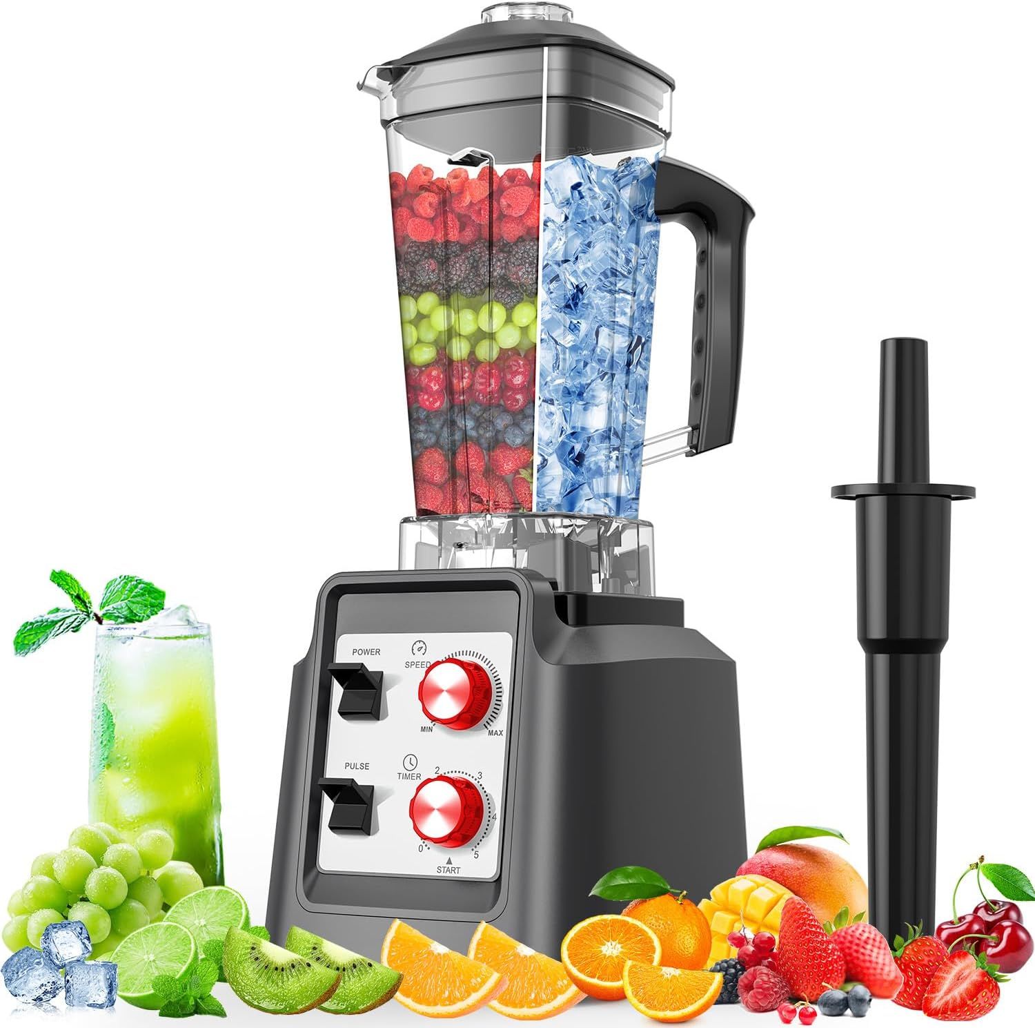 Professional 1800W Blender for Smoothies and Frozen Drinks - Silver