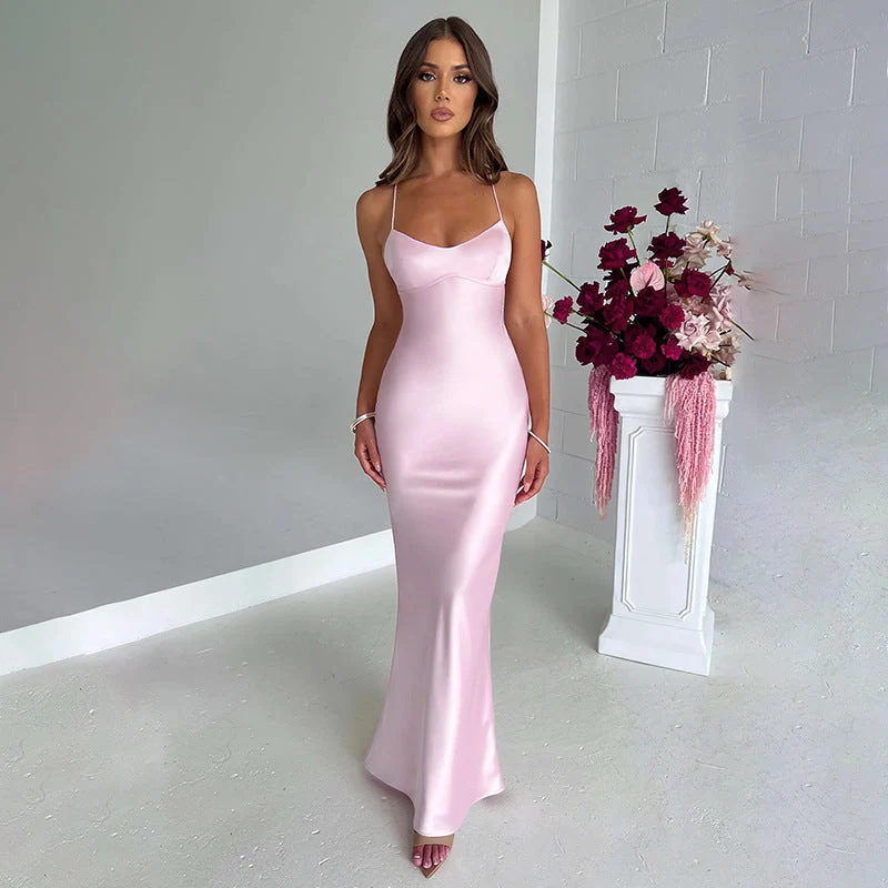 Satin-Maxikleid mit ��berkreuzten Tr?gern f��r Damen