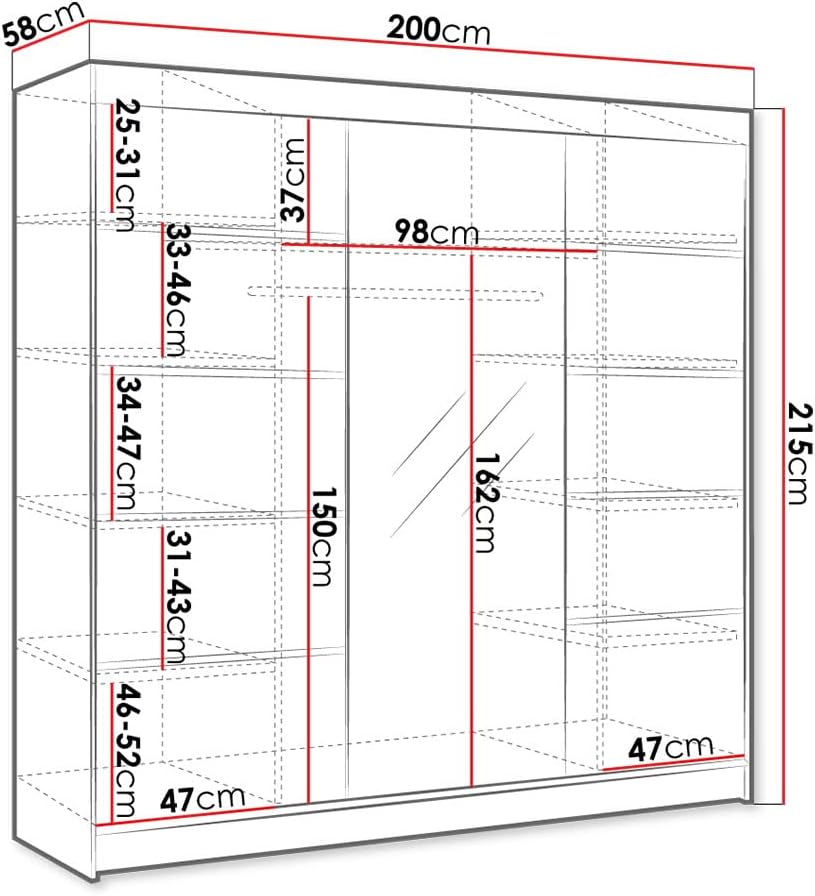 Mirjan24 Kleiderschrank Dotan VI mit Spiegel, Kleiderstange und Fächer, Schlafzimmerschrank, Schwebetürenschrank, Dielenschrank, Garderobenschrank (Weiß/Weiß)