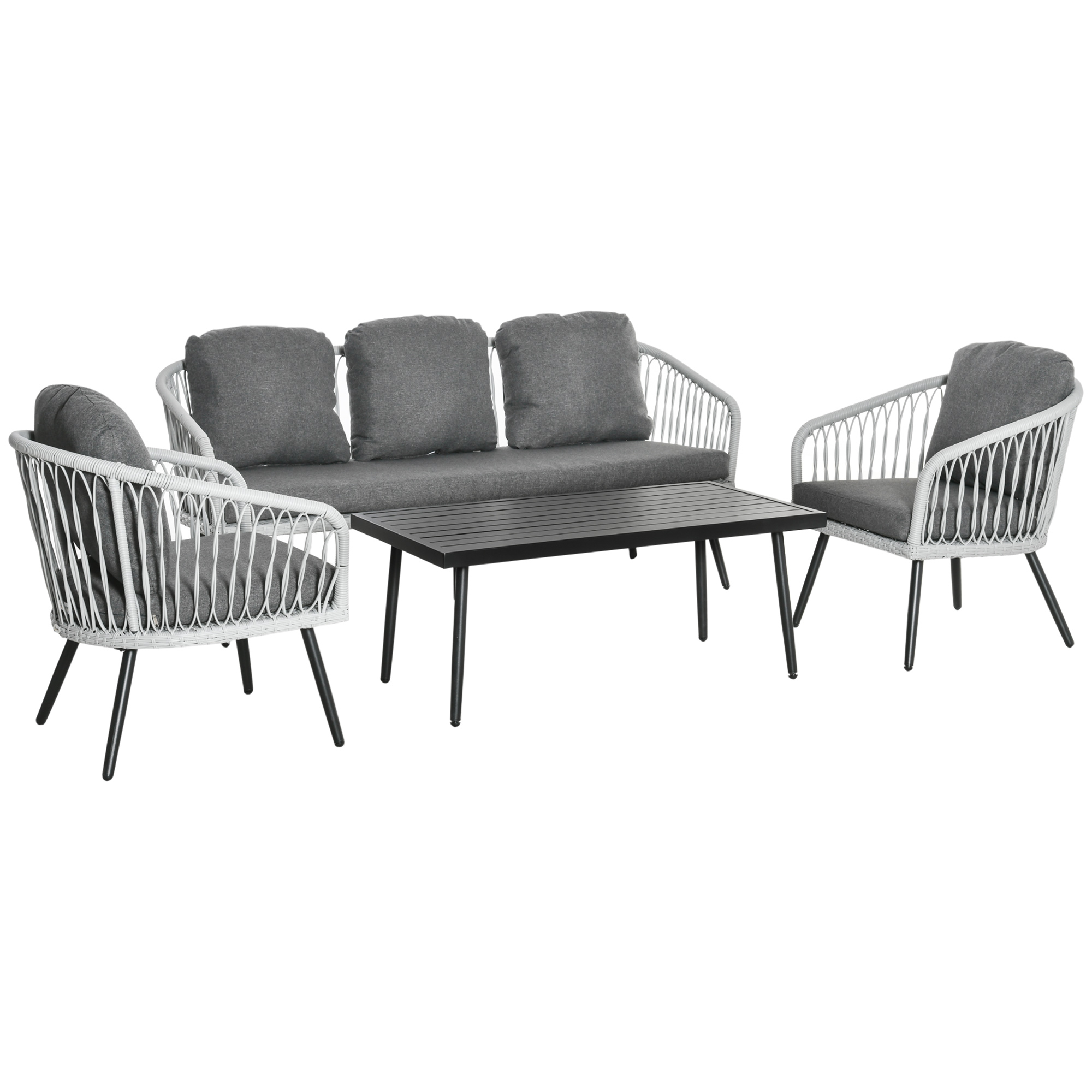 4-delige poly rotan tuinmeubelset grijs
