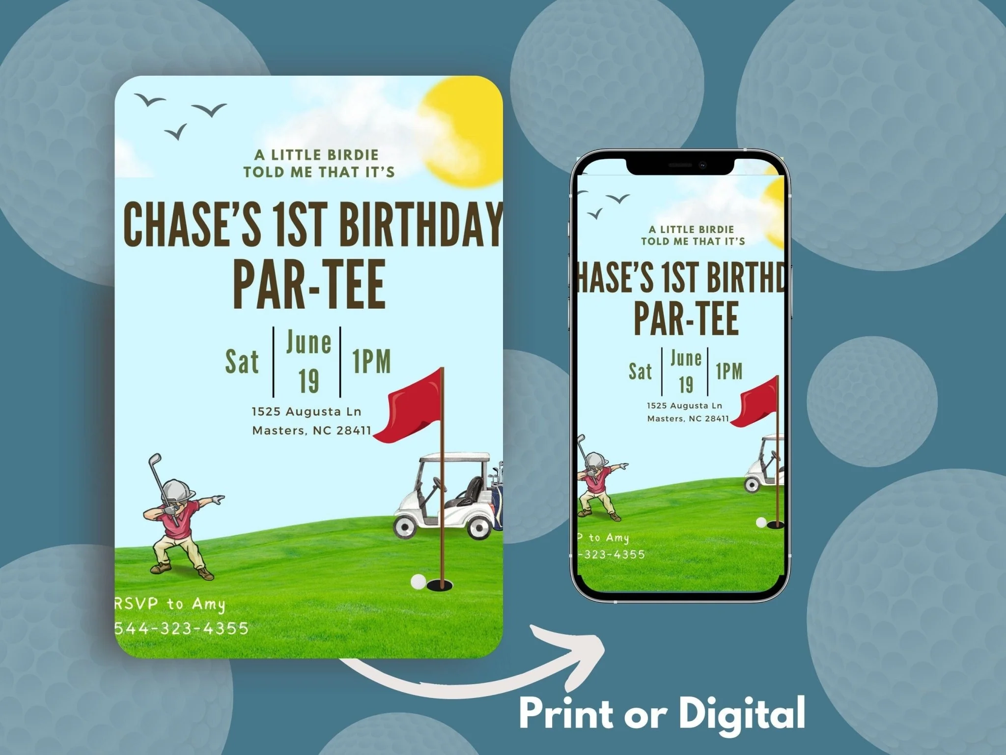 Golf Birthday Invitation, Golf Invitation, Birthday Par-tee Invitation, 1st Par-tee, Hole in One Birthday
