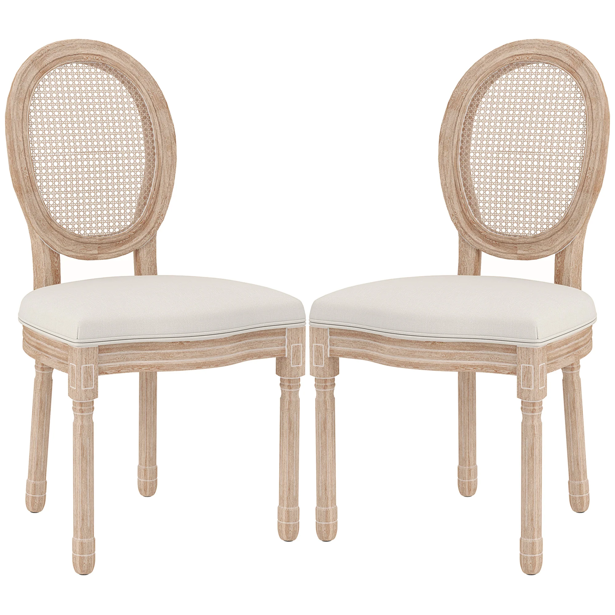 HOMCOM 2-delige set eetkamerstoelen keukenstoelen, vintage design, Weense vlechtwerk-look, natuur + crème