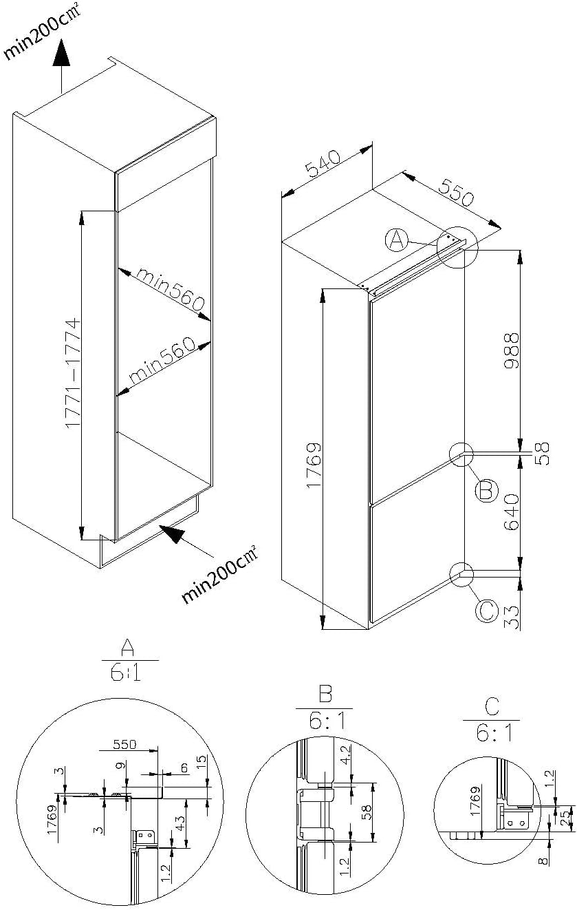 Amica Einbau Kühl-Gefrierkombination 177er Nische 270 Liter Schlepptür-Technik Inverter Kompressor