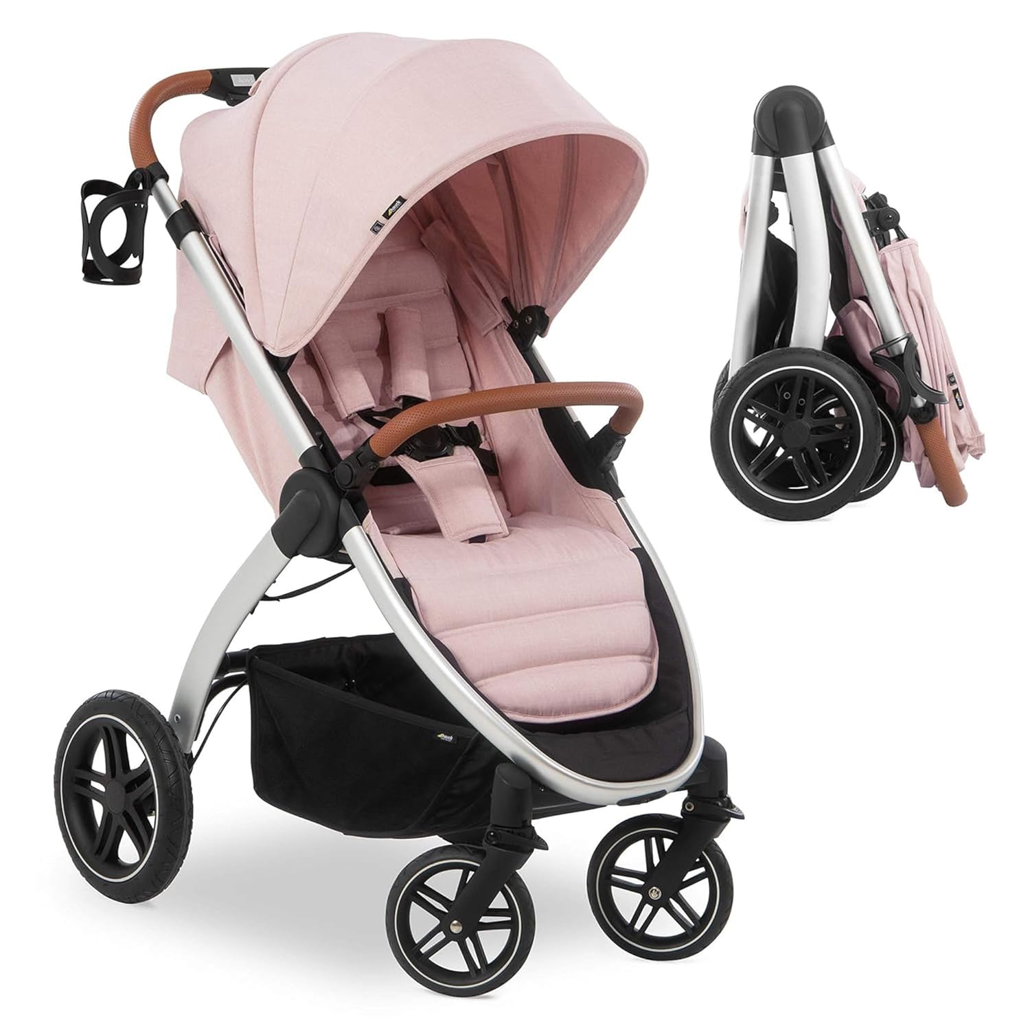 Hauck Uptown Kinderwagen Melange Rose – Kinderwagen für jedes Gelände, extra großer Sitz, flache Liegeposition, Gummiräder, Federung, kompakt und einfach zusammenklappbar, mit Regenschutz