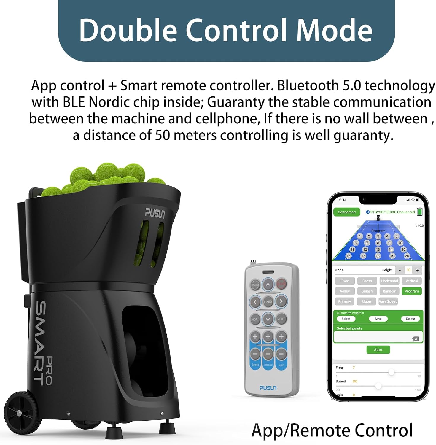 PT-SMARTPro Tennisballmaschine – Professioneller Auto-Ball-Server mit APP-Steuerung, 20 Landepunkten & variabler Geschwindigkeit, intelligenter Tennistrainer mit Multi-Winkel-System (4-6H Laufzeit)