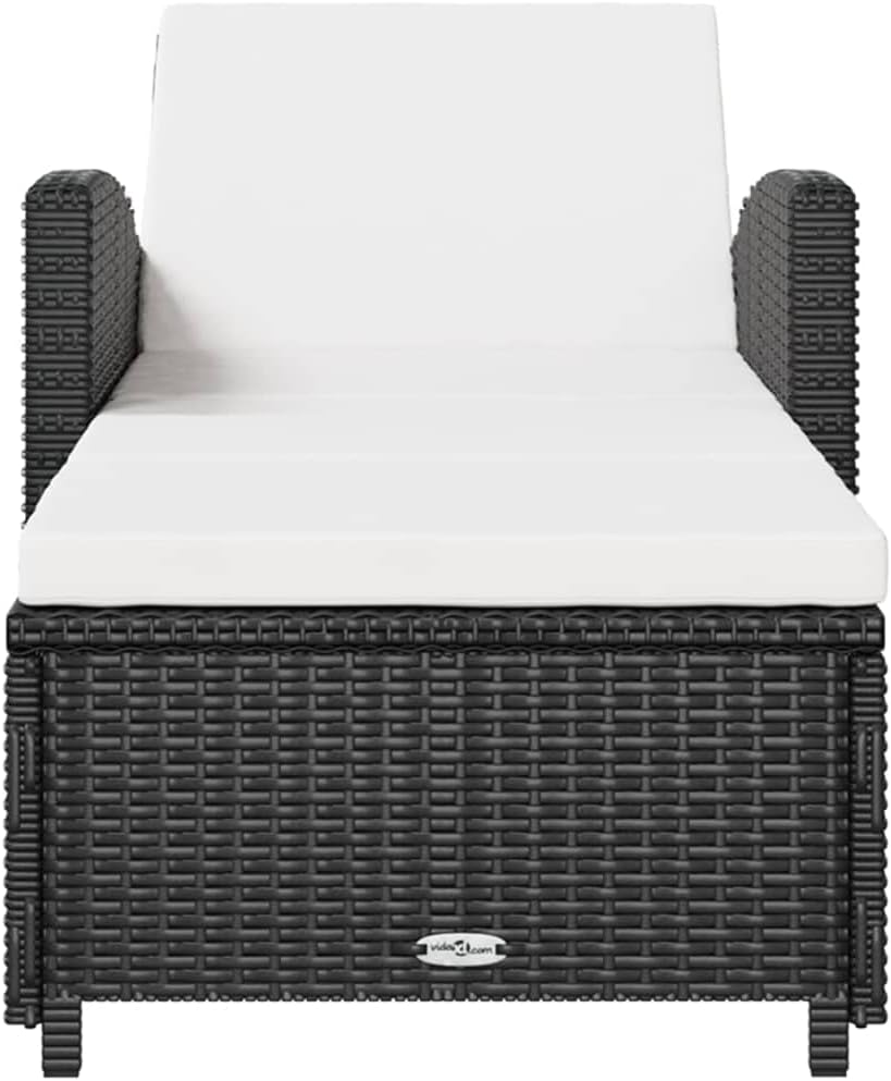 vidaXL Sonnenliege mit Cremeweißer Auflage Gartenliege Liege Rattanmöbel Gartenmöbel Relaxliege Saunaliege Liege Liegestuhl Poly Rattan Schwarz