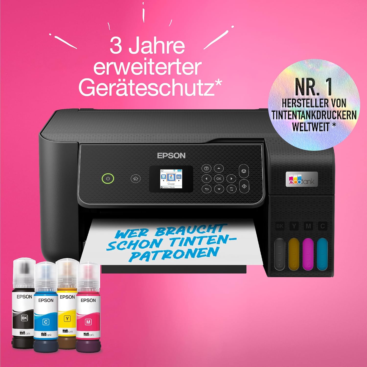EcoTank ET-2870 Tintentankdrucker für vielbeschäftigte Haushalte WLAN A4 Drucken, Kopieren, Scannen 3.7 cm LCD-Display inkl. Tinte für bis zu 3 Jahre