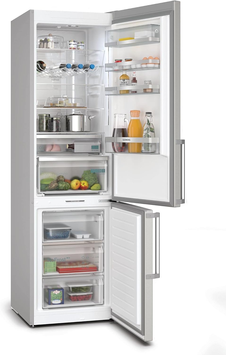 SIEMENS KG39EAICA iQ500 Kühl-Gefrier-Kombination, 201 x 60 cm, 249 L Kühlen + 94 L Gefrieren, LowFrost seltener abtauen, LED-Beleuchtung gleichmige Ausleuchtung, BigBox Platz für groes Gefriergut