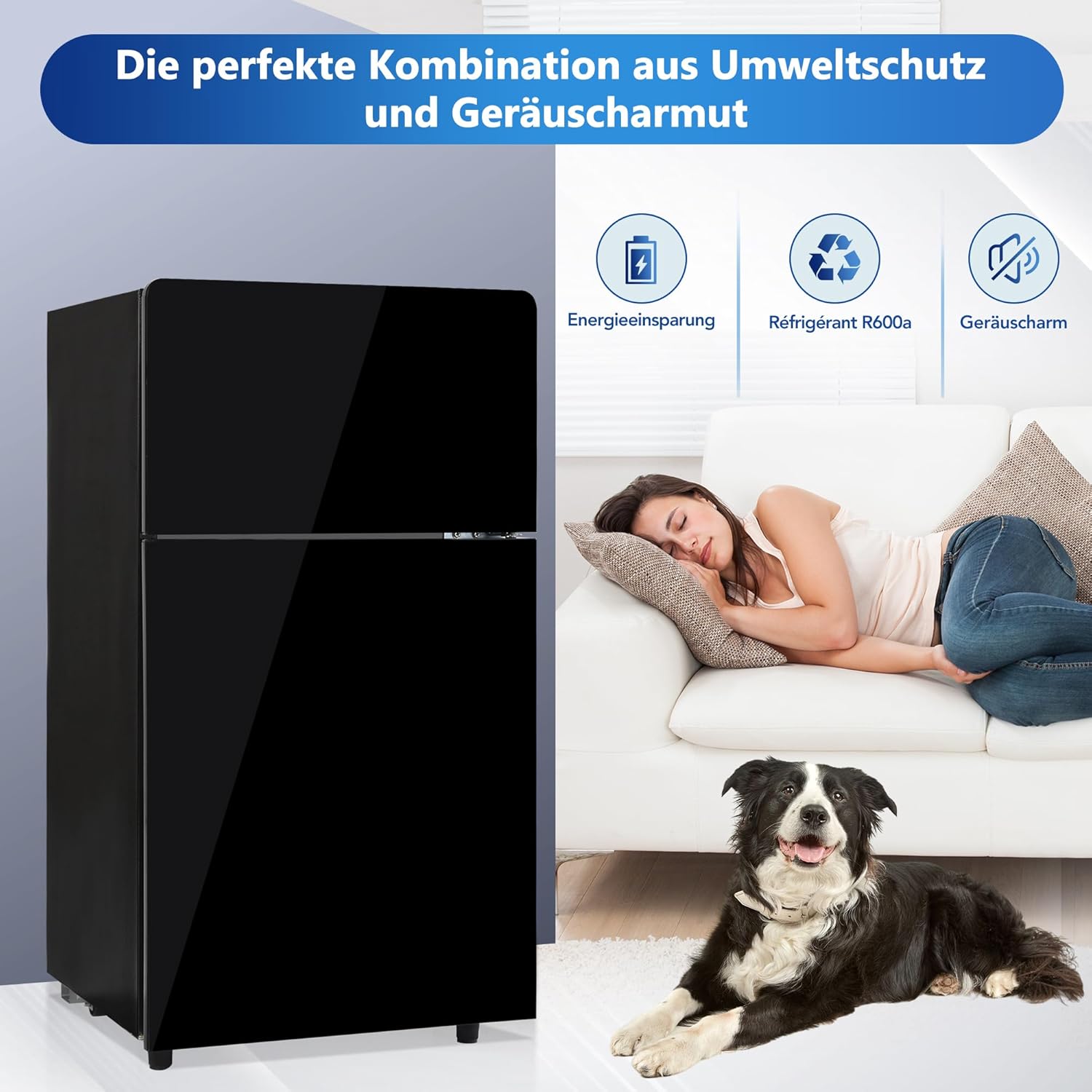 Merax Kühlschrank mit Gefrierfach, Kühl-Gefrierkombination, klein Kühlschrank mit 51L und Gefrierschrank 21L, Leise, LED, Glasablagen, Gemüsefach, Türablagen, für Küche, Wohnzimmer, Büro, Schwarz
