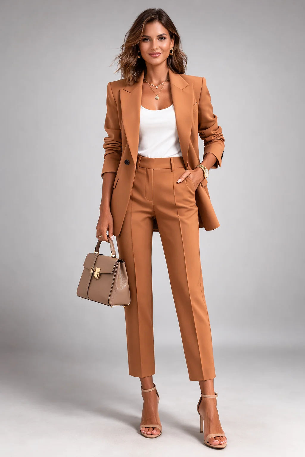 Damen Blazer Set mit Hose | Eleganter Hosenanzug f��r B��ro und Freizeit | Zweiteiler mit schmalem Revers und Knopfdetails
