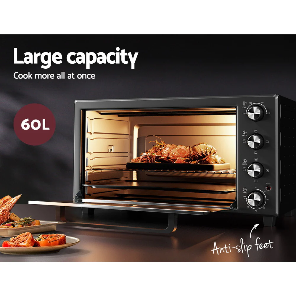 Devanti 60L Convection Oven Electric Fryer Black/Silver