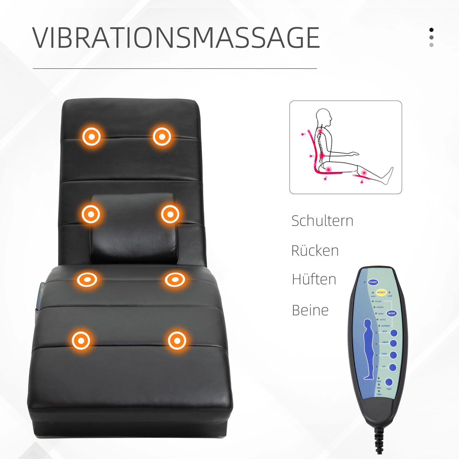 Relaxligstoel met massagefunctie �C Loungestoel Chaise Longue in Zero-Gravity design �C Zwart