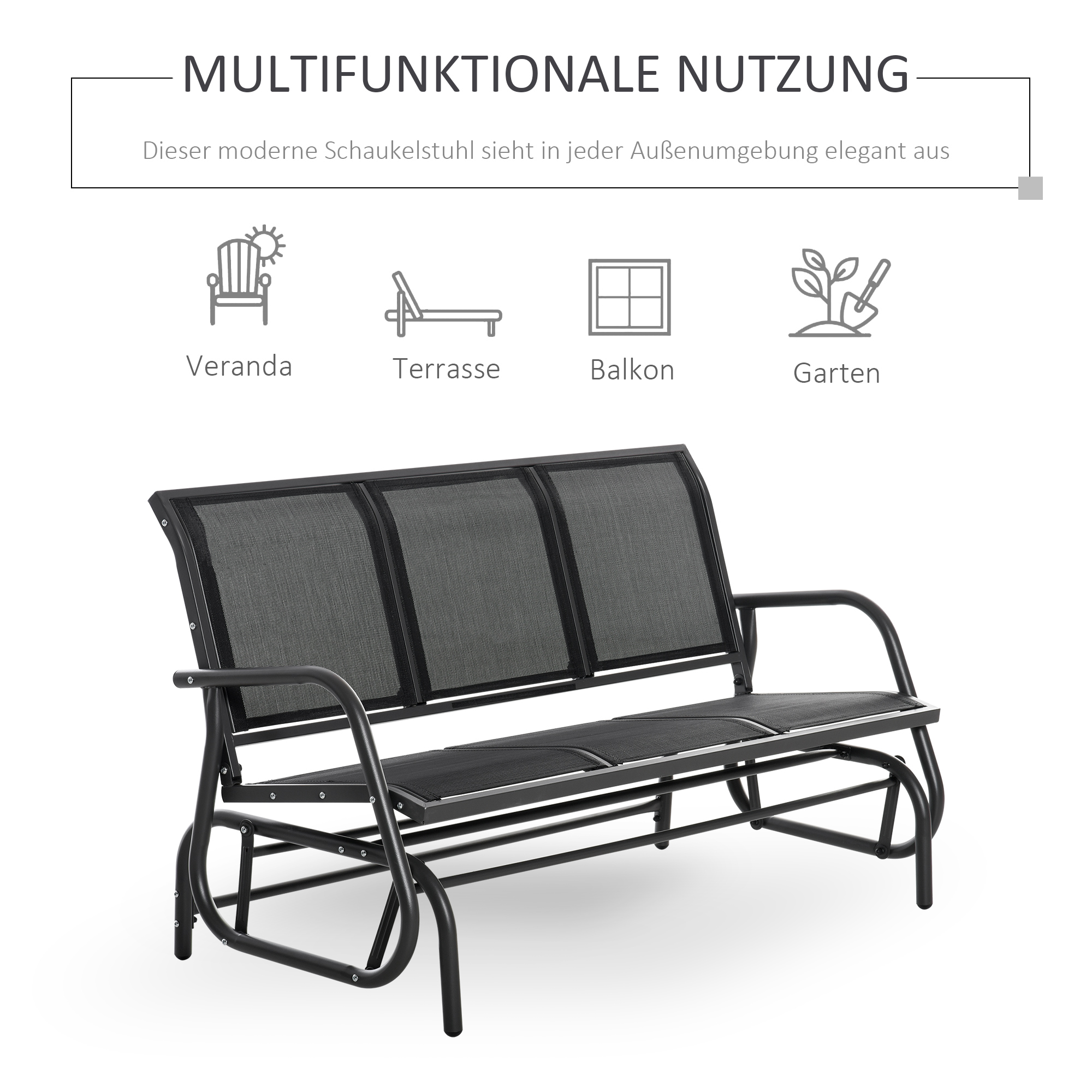 Schommelbank 3-zits tuinbank bank parkbank metaal 151 x 75 x 85 cm