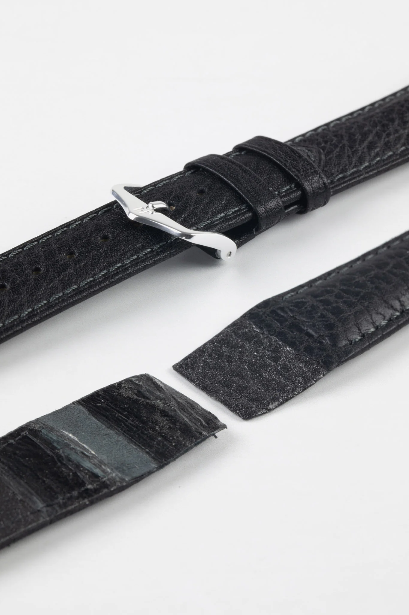 Hirsch CAMELGRAIN Open-Ended No-Allergy Leather Watch Strap in BLACK