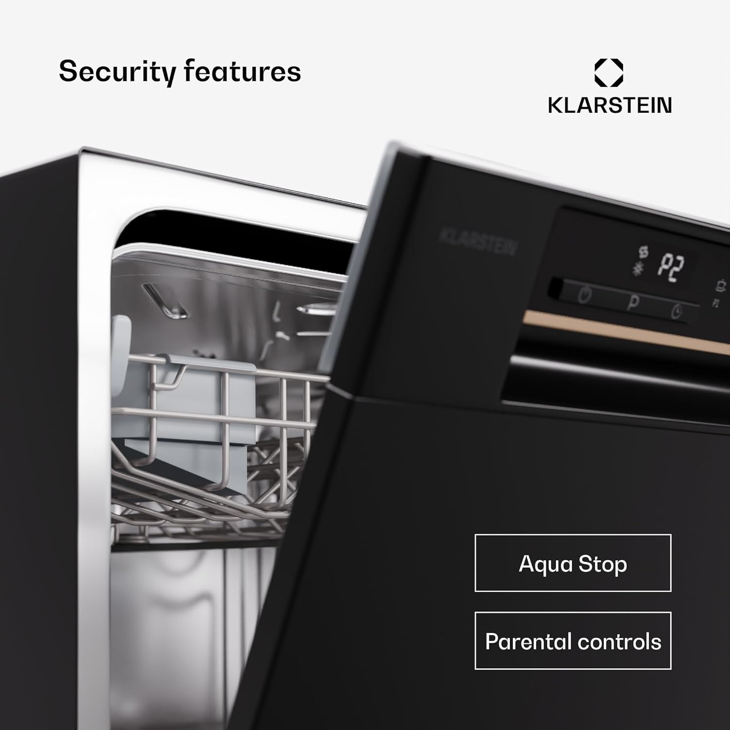 Klarstein  ia 8 - Spülmaschine, Geschirrspüler, Freistehend, Teilintegriert, F, 55 cm breit, 8 Maßgedecke, 6 Programme, Aquastop, silber