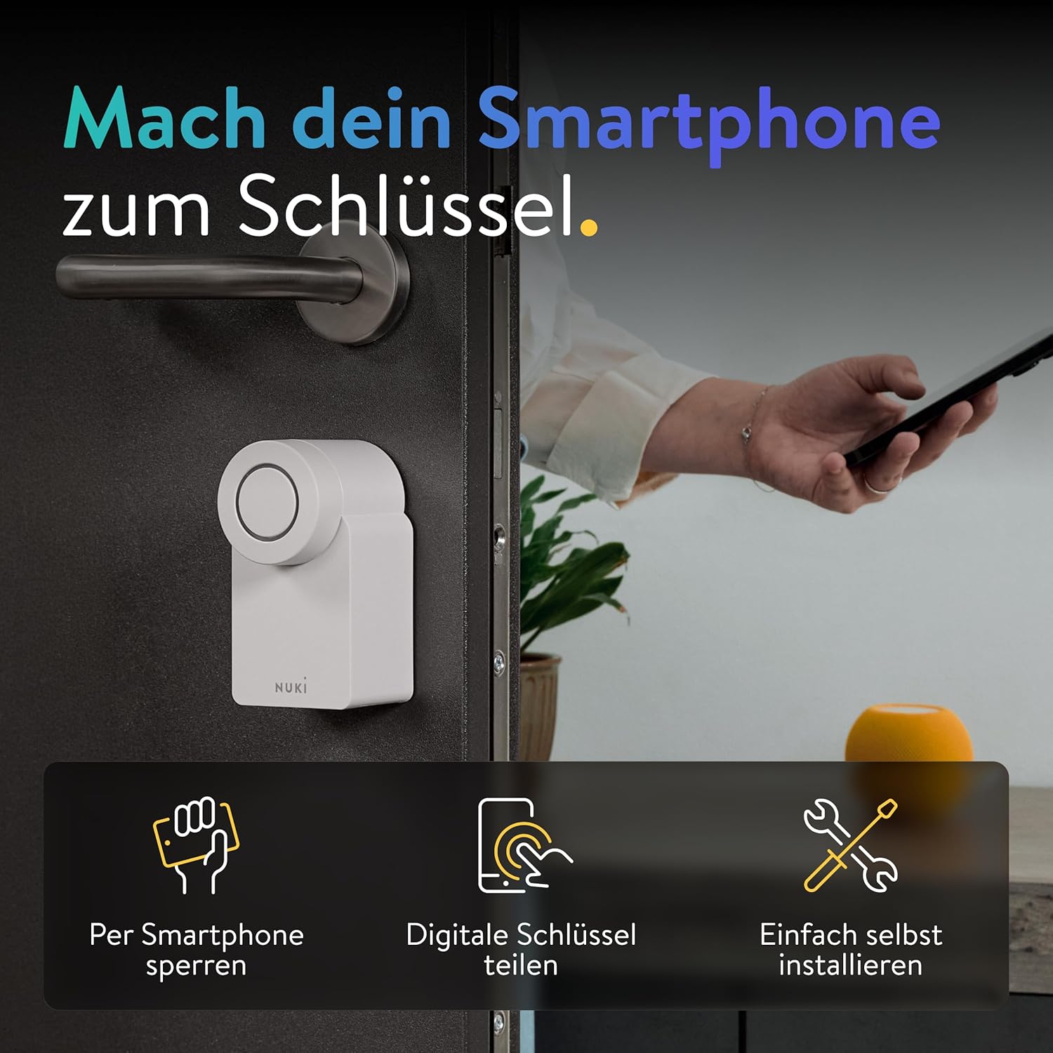 Nuki Smart Lock Go (2025) mit Bluetooth, WLAN & Matter, elektronisches Türschloss macht Smartphone zum Schlüssel, Nachrüsten ohne Zylindertausch – Smart Lock