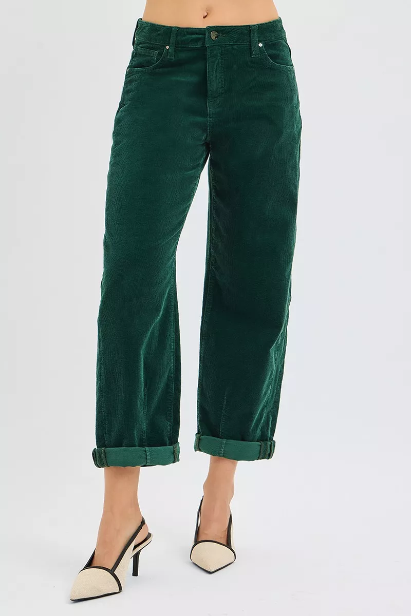 RISEN High Rise Crop Barrel Cordurory Pants