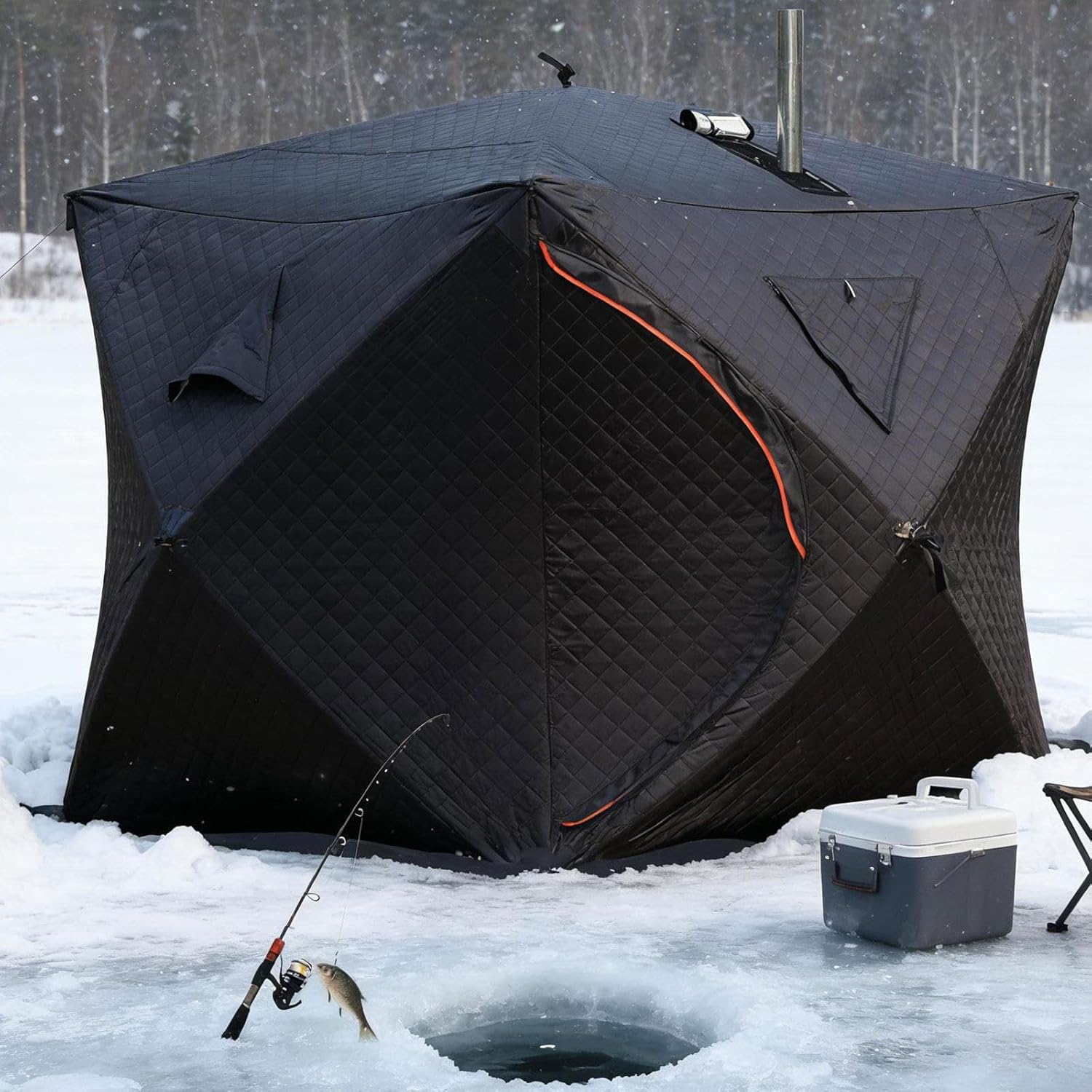 3-lagiges Winter-Fischerzelt Aus Baumwolle, Outdoor Saunazelt für Den Außenbereich, Winter-Camping, Eisangeln, Zelt Mit Kaminloch, Herdöffnung, 2 Türen Ice-Fishing-1.8m