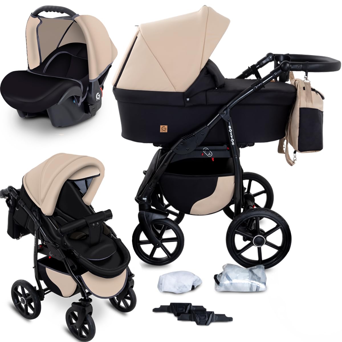 GaGaDumi Boston Kinderwagen 3 in 1 Komplettset mit Autositz - Kombikinderwagen mit großen Rädern - TÜV-zertifiziert - Baby Stroller Set - für Neugeborene und Kleinkinder Grau Jeans