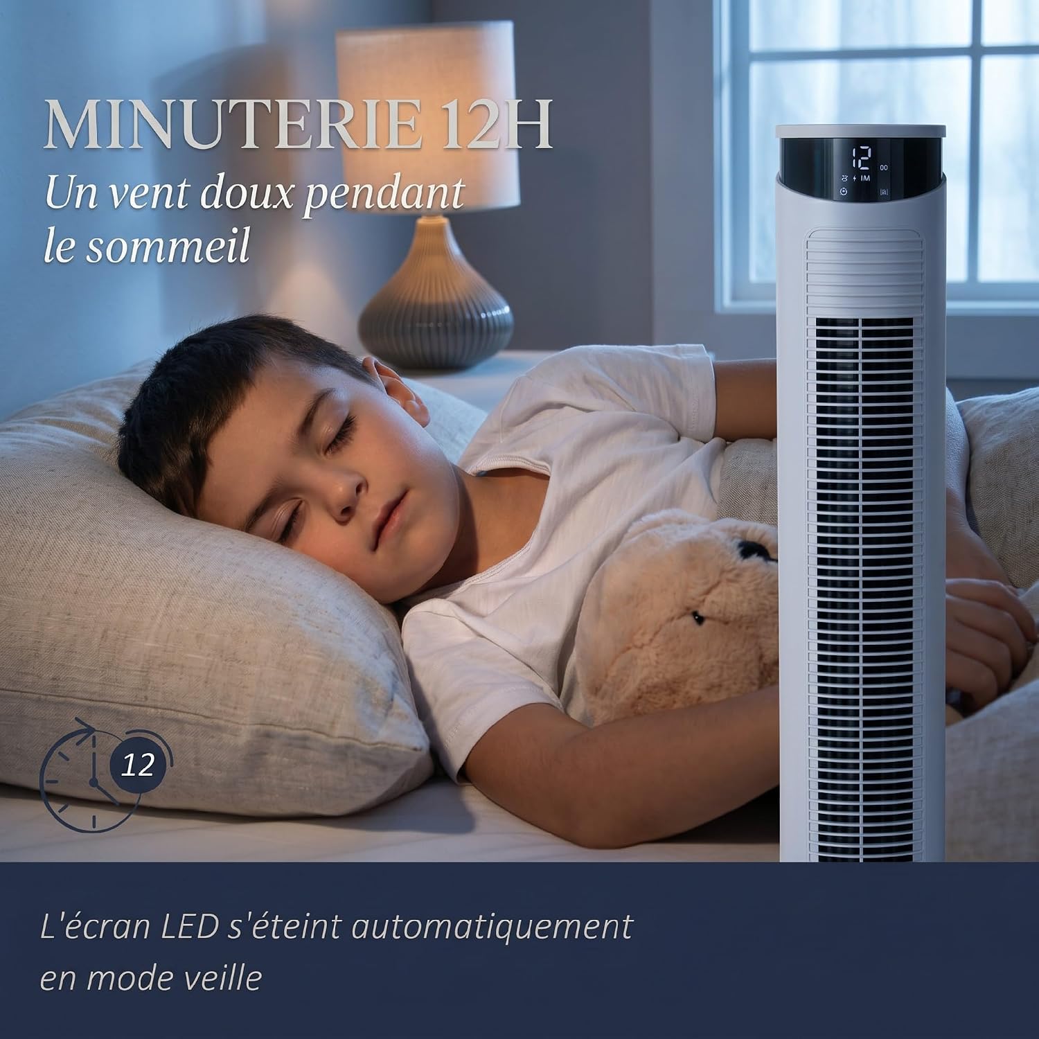 HOMCOM Ventilateur Colonne 45 W, Ventilateur Tour Chambre à Coucher avec Télécommande, Oscillation 70°, 3 Modes, 3 Vitesses, Minuterie 12H, Écran LED, Mode Veille, 93H cm, Blanc