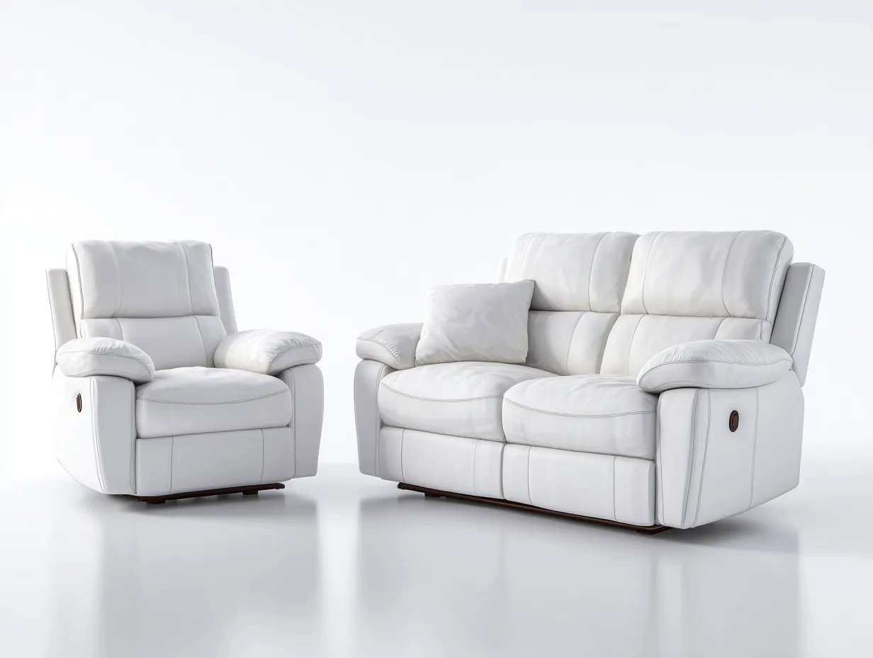Relaxsofa Sets-Leder-Metall-Holz-196x98x104 cm-weiss-modernes Design