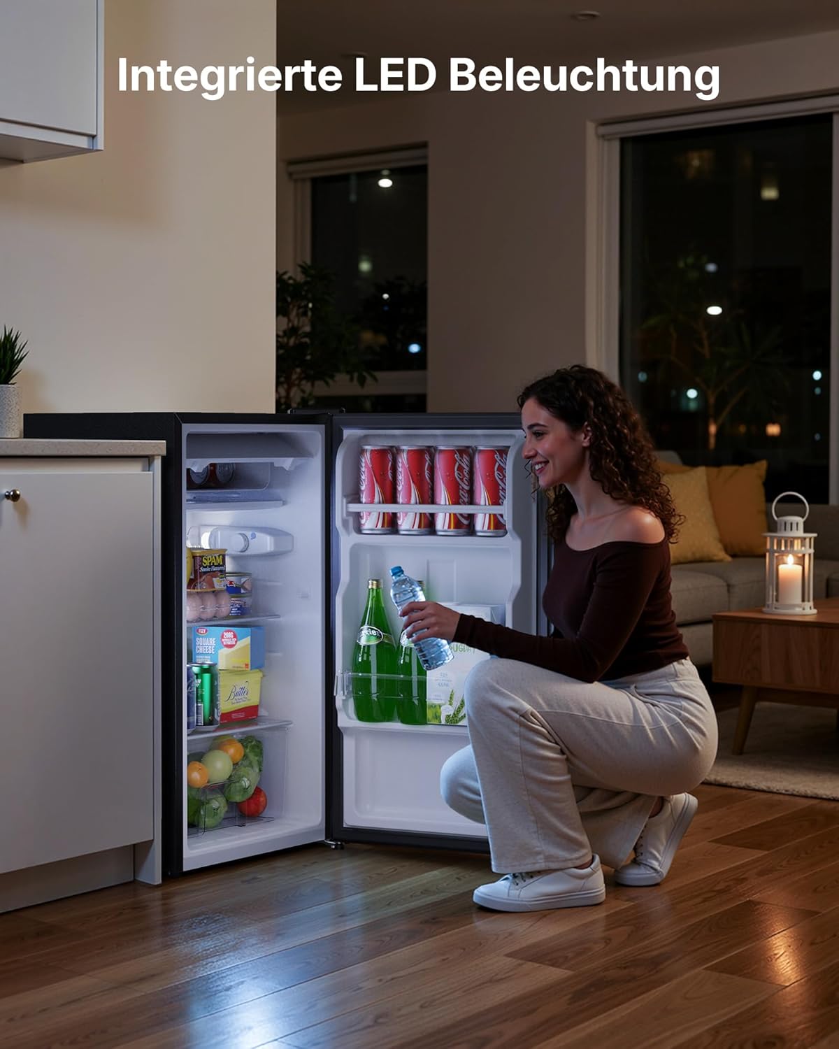 Upstreman 85L Kühlschrank Ohne Gefrierfach, 0-12°C 5-stufige Temperaturregelung, LED-Beleuchtung, 39 dB Leise, Energiesparender Vollraumkühlschrank für Schlafzimmer Büro Küche, CR85-Schwarz