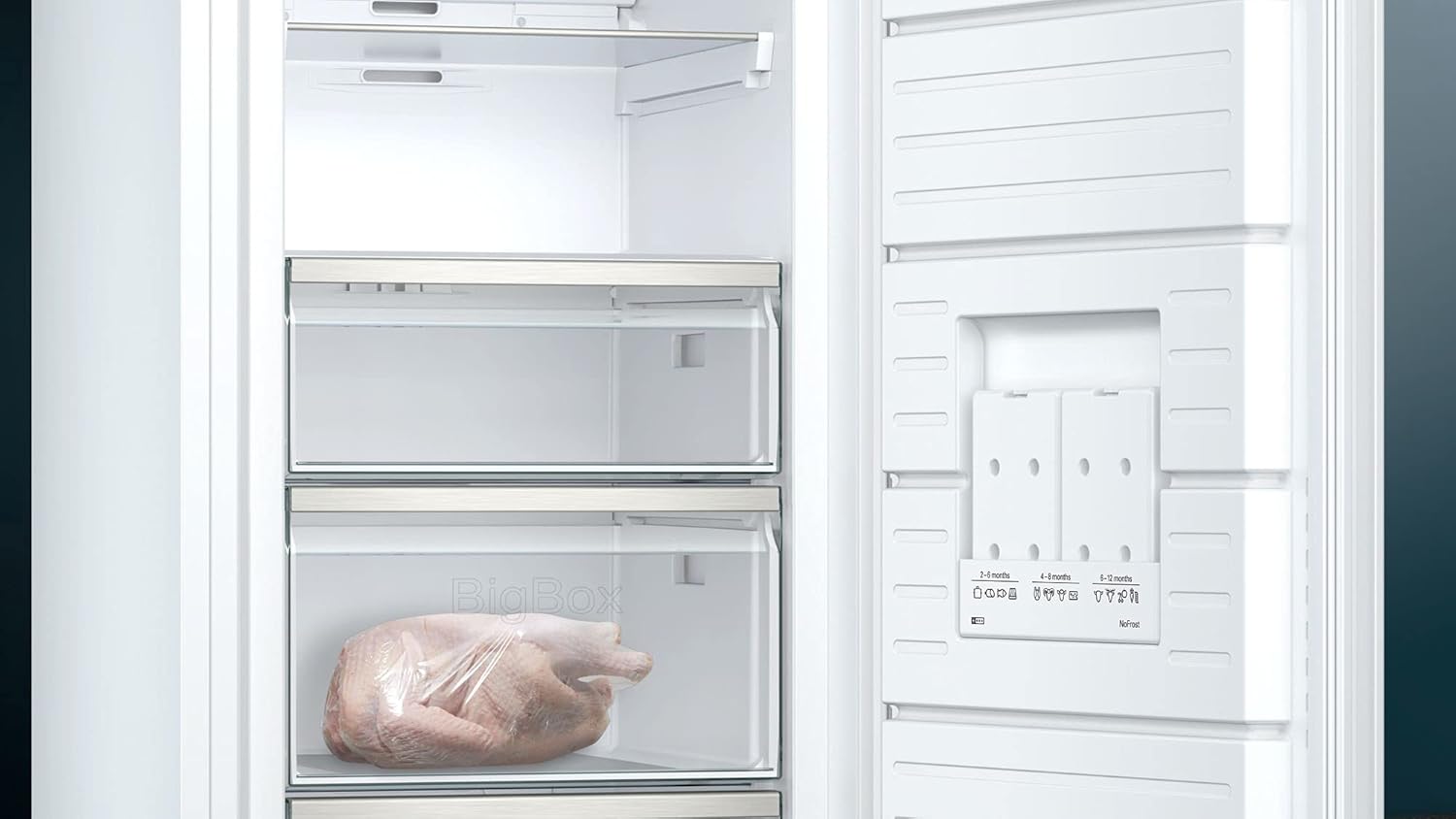 Siemens GS54NAWCV iQ500 Gefrierschrank, 176 x 70 cm, 327 L, noFrost nie wieder abtauen, bigBox Platz für großes Gefriergut, varioZone flexible Glas-und Schubladen, Weiß