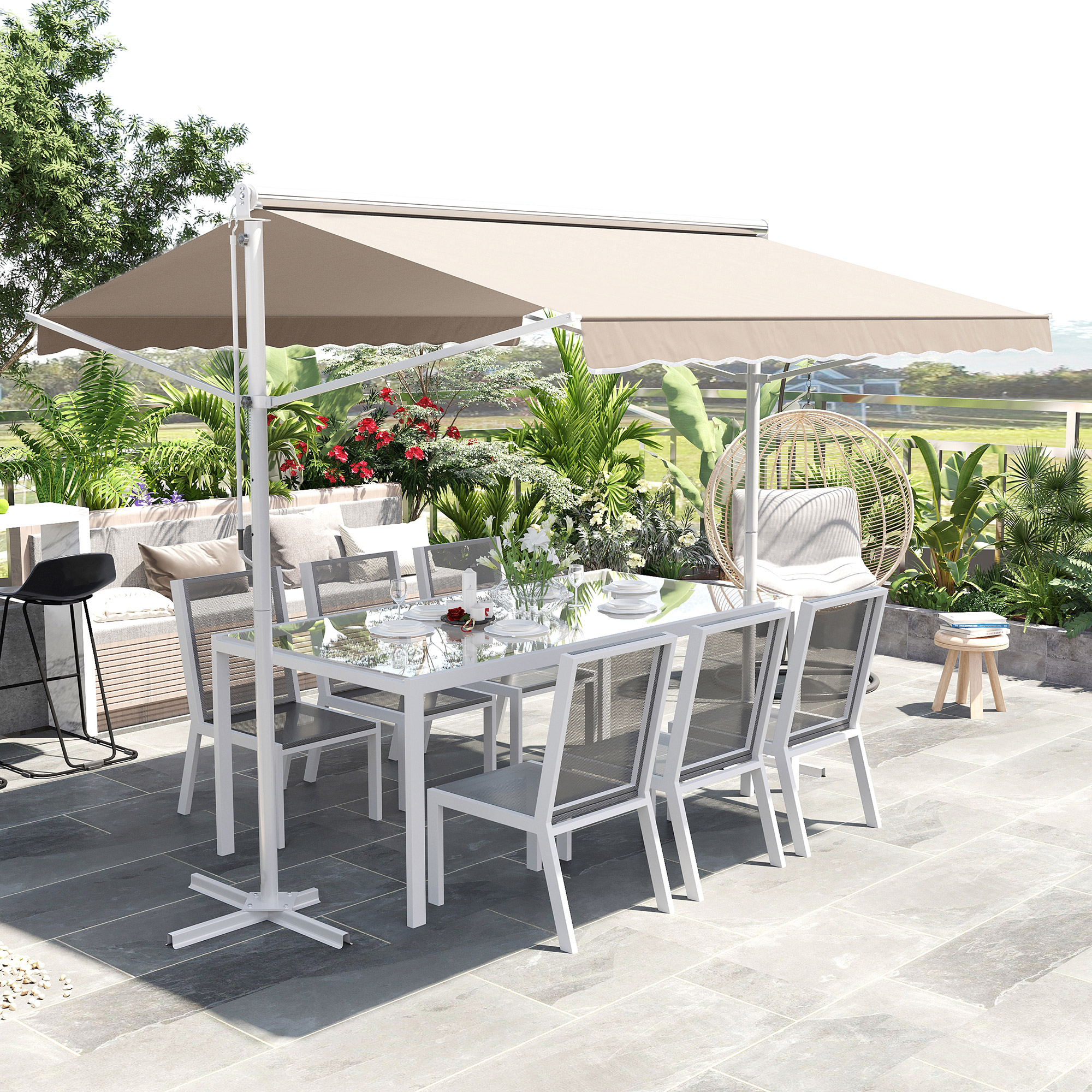 Staande luifel met knikarm tuinluifel luifel zwengel cr��me 2,95 x 2,94 m