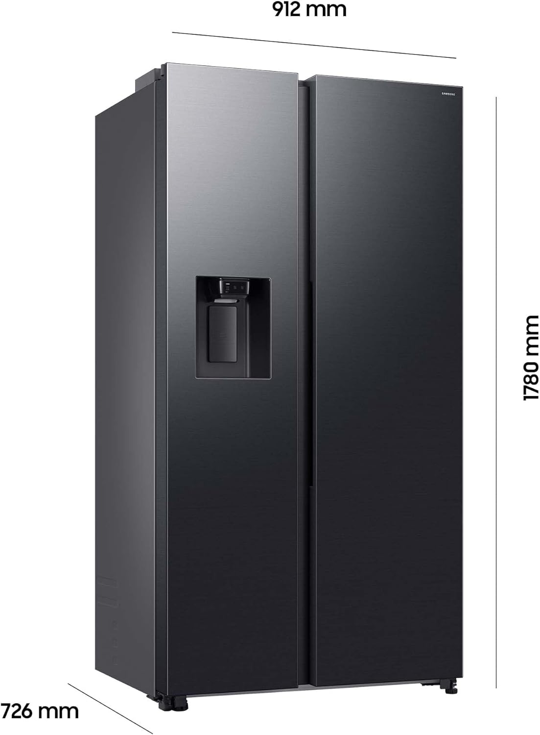 Samsung RS70F65KDFEF Side-by-Side Kühl-Gefrierkombination, AI Kühlschrank mit Gefrierfach, 178 cm, 640 l, Eis-/Wasserspender mit Wassertank, AI Energy Mode, Metal Cooling, Black Steel