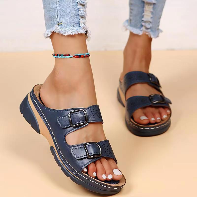 Orthop?dische Leder Sandalen Damen mit Fu?bett | Bequeme Sommerschuhe f��r breite F��?e | Weitpassform & Memory Foam Sohle