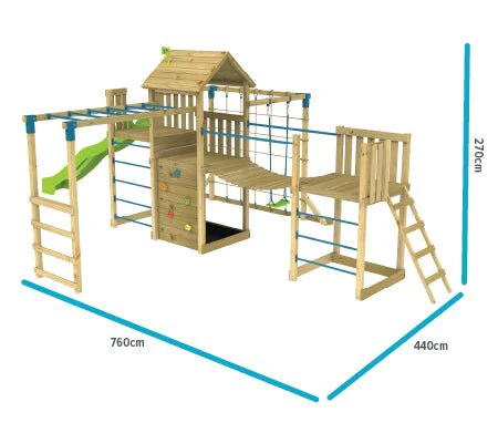 TP Skywood Klimtoren van Hout met Super Wave Glijbaan, Sky Deck, Aap Bars, Skyline met Rapide Schommelstoel en Extra Speeltoren - FSC? Gecertificeerd