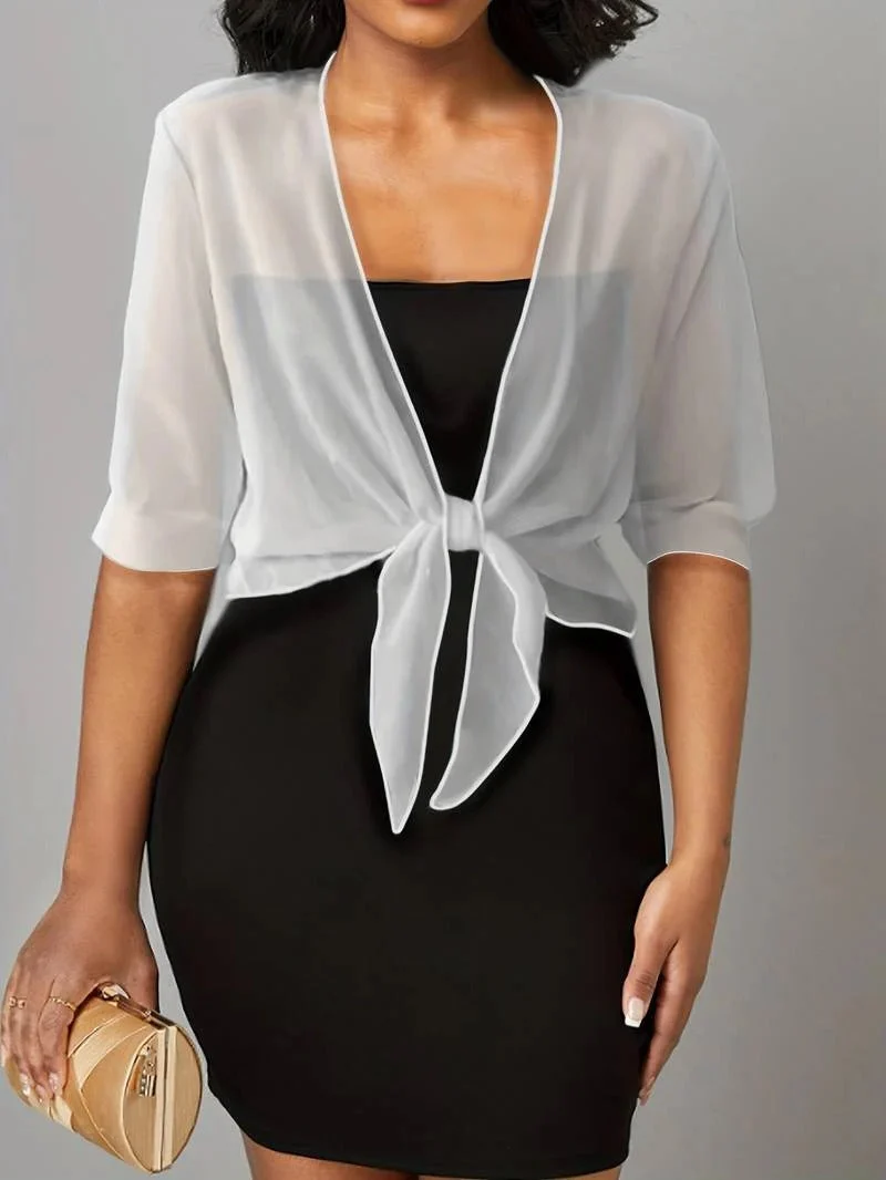 Transparente Damen-Bluse mit Bindeknoten und 3/4-?rmeln