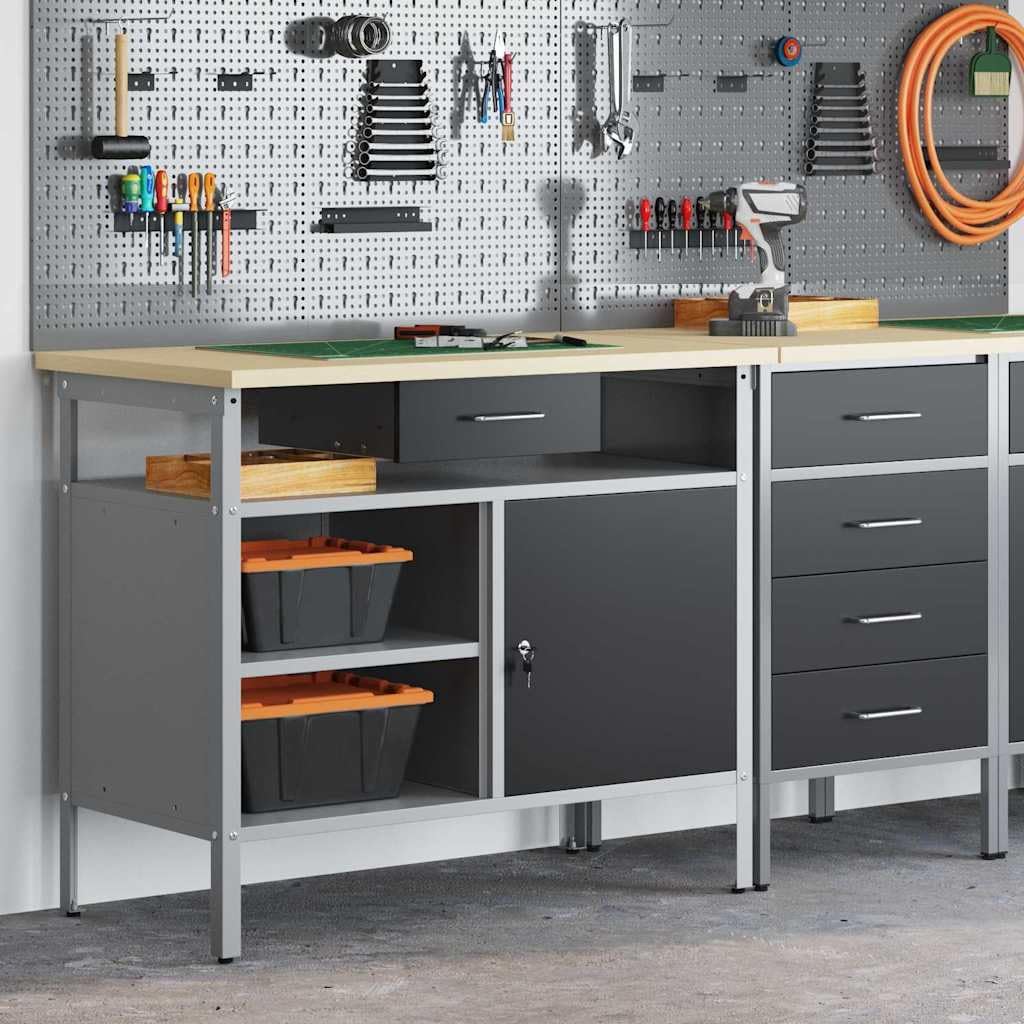 INLIFE Arbeitsplatz mit Schubladen Schwarz und Grau 100 x 55 x 85 cm,Heimwerkerbedarf,Bauzubehör,Werkzeugaufbewahrung & Ordnungssysteme,Werkbänke,Schwarz,27 KG,4103458