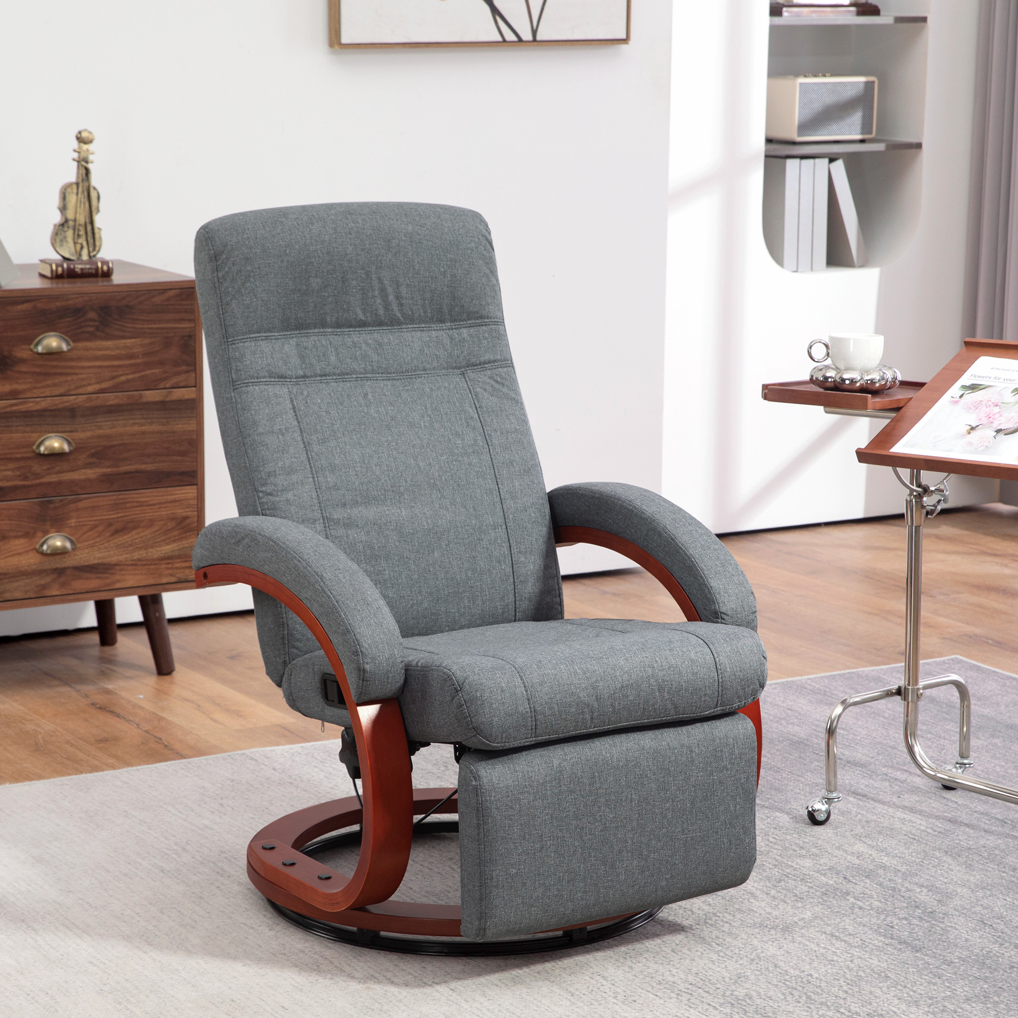 Relaxfauteuil met Opklapbare Voetensteun, Draaibaar, Kantelbare Rugleuning, Linnenlook, Tot 140 kg, Grijs