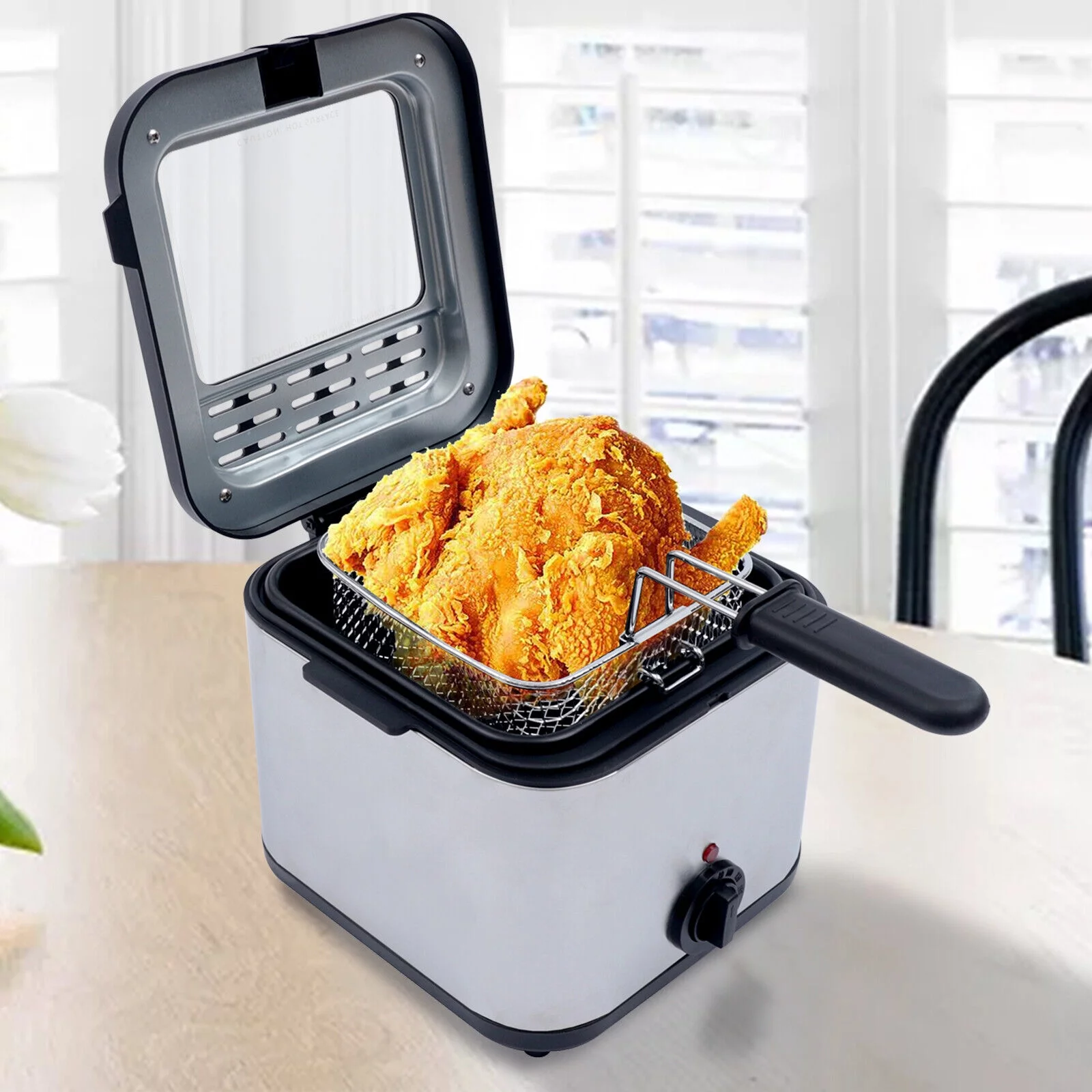 2025 Compacte Frituurpan van 1000W en 2,5L met Mand, Transparant Venster en Olie-afvoerhaak