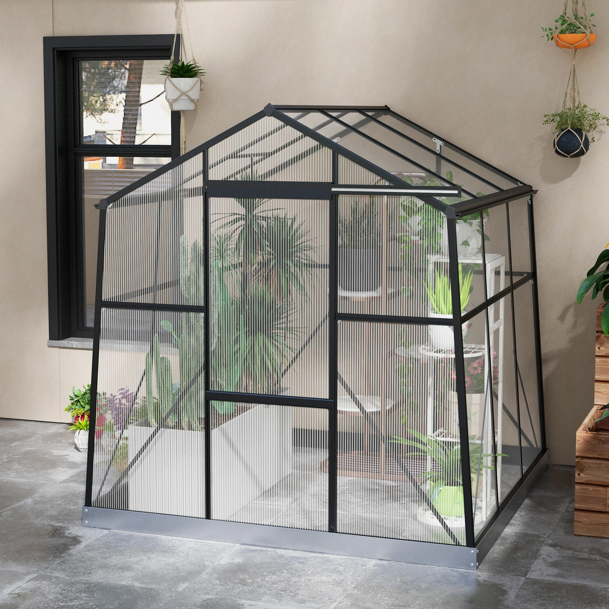 Outsunny Kas Kweekhuis Kweekbed, weerbestendig, 192 x 192 x 203 cm, Zwart