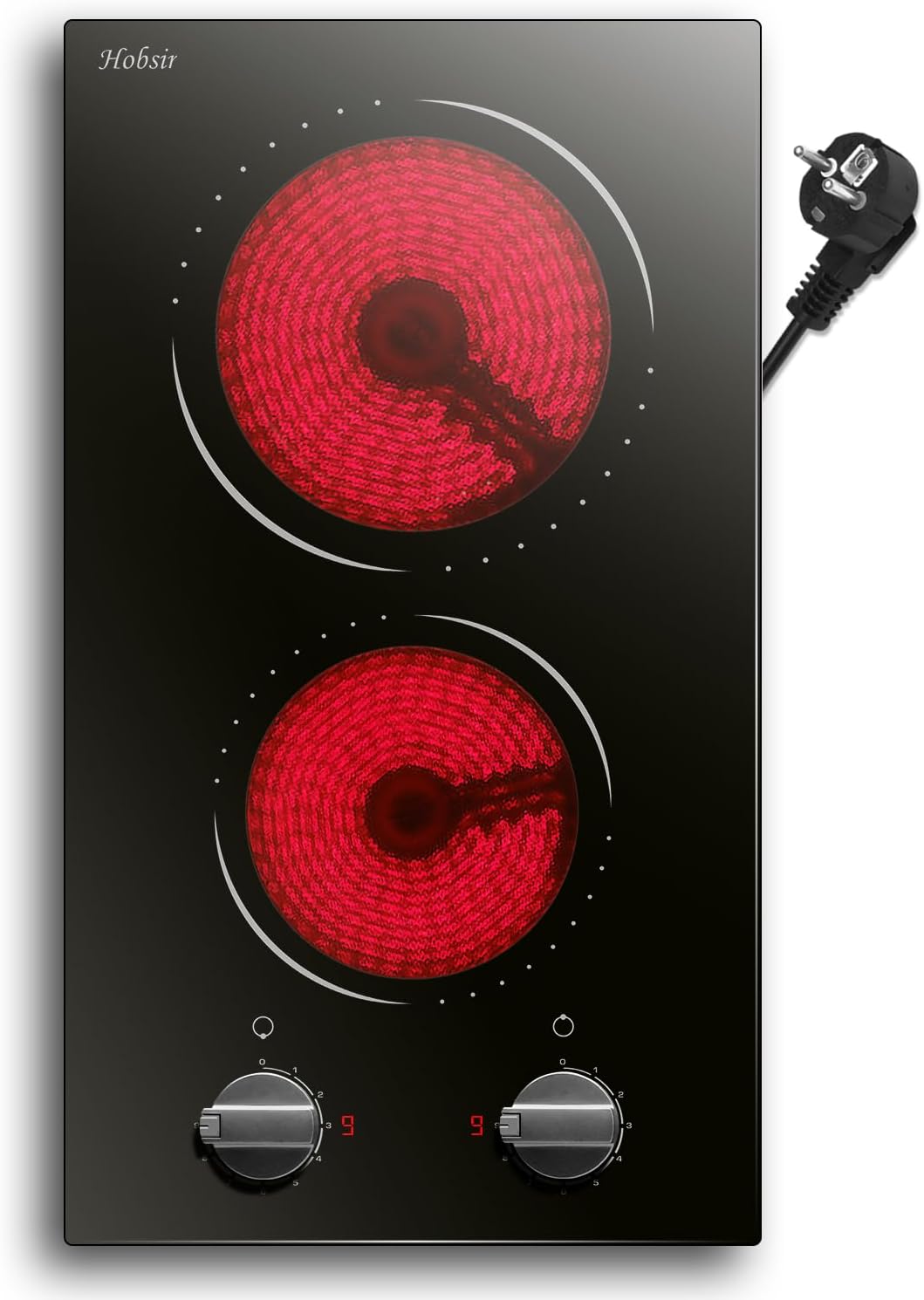 Glaskeramikkochfeld 4 Zonen Kochfelder Sensor-touch Control Kochfeld Autark 60cm, 6000W, 9 Leistungsstufe, verkabelt, kein Stecker