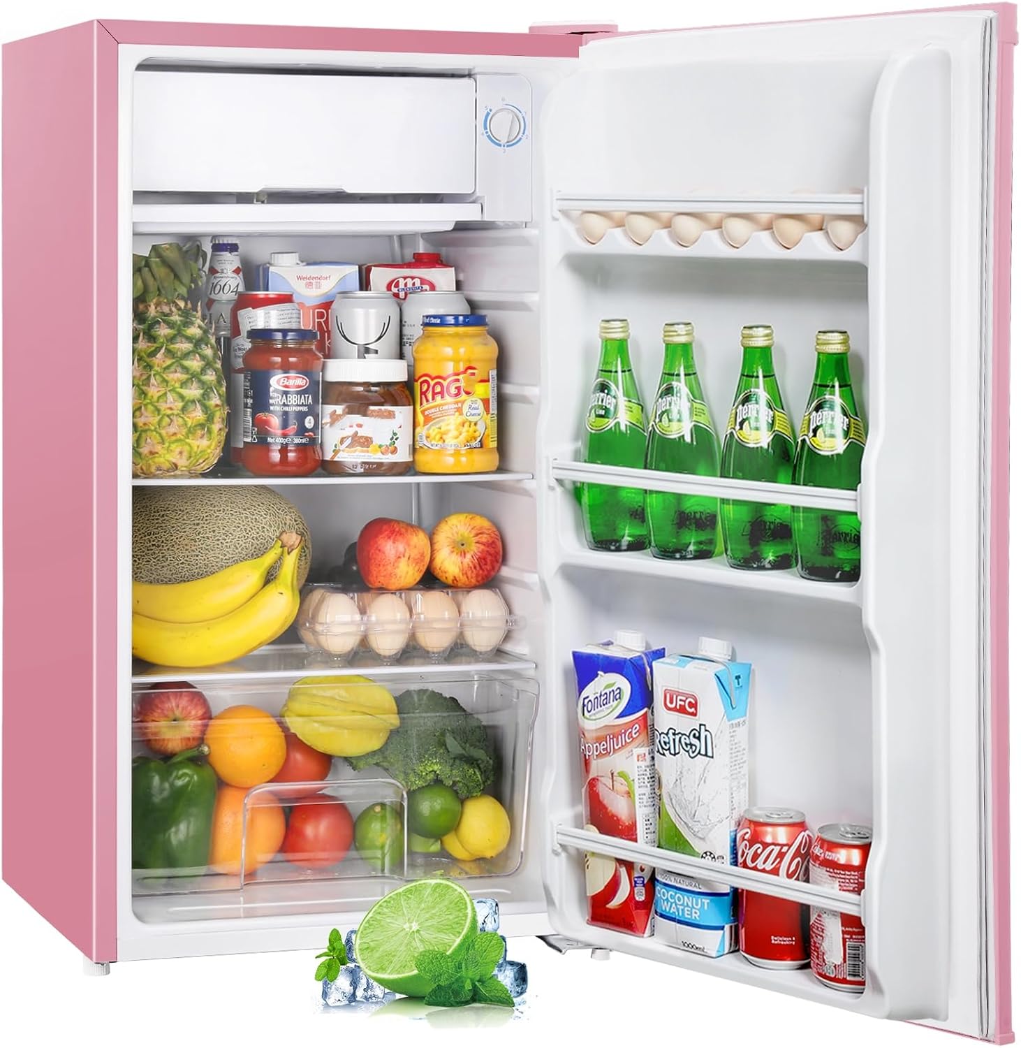 Upstreman Petit Frigo avec Congélateur de 91L, Thermostat Réglable, Refrigerateur de Chambre, Frigo Top pour Dortoir, Bureau, Rose - BR321