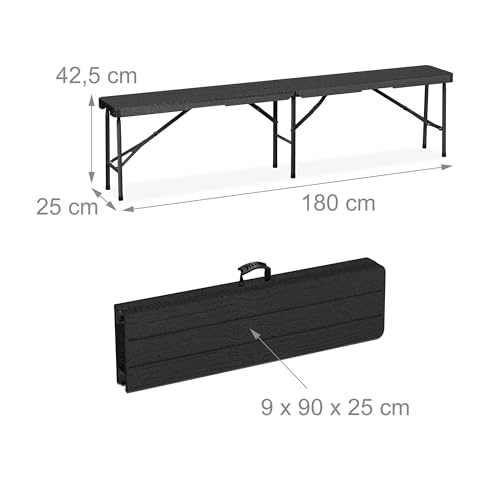 Relaxdays Tavolo da Birreria con Panche, Set da Giardino, Panchine e Tavolino 180 cm Pieghevoli, Aspetto Legno, Nero, Acciaio : Giardino e giardinaggio