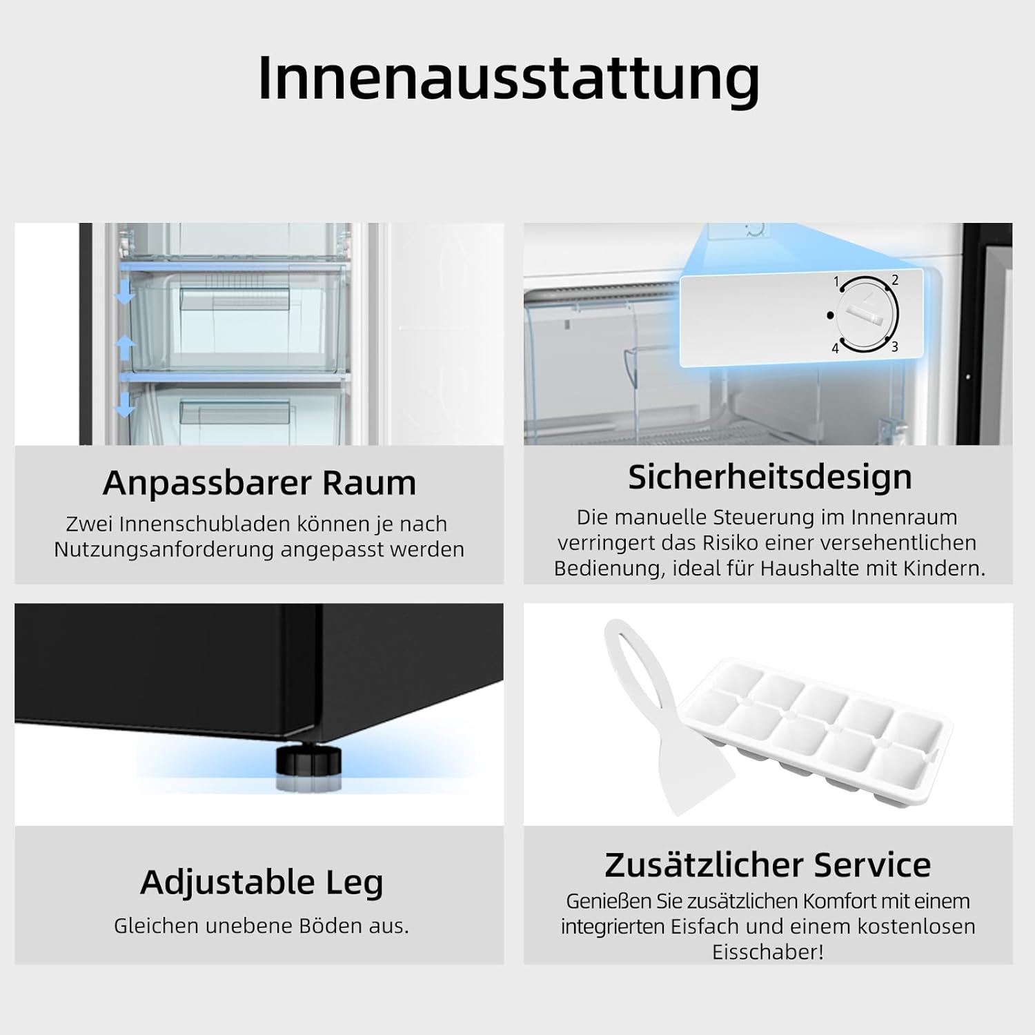 CHiQ 85L Gefrierschrank, 4 Sterne Schnellgefrieren(-24°C) |EEK C, 103kWh/Jahr, 39dB ultraleise| 845mm H,umkehrbare Tür｜Tiefkühlschrank, CSD95BC