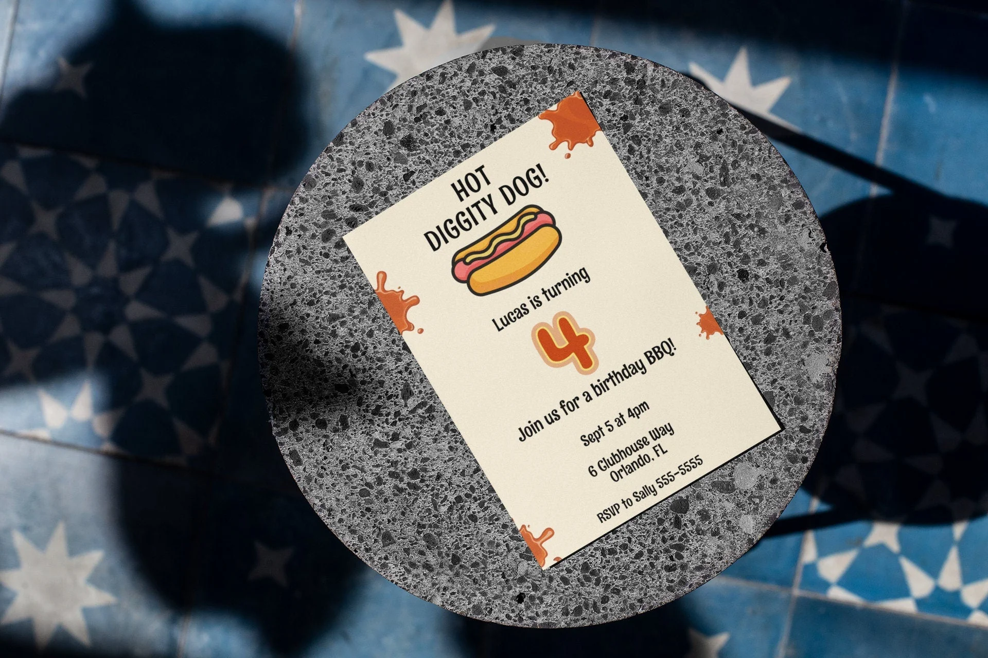 Hot Dog Themed Children's Digital Birthday Invitation Template, BBQ Birthday Party Invitation