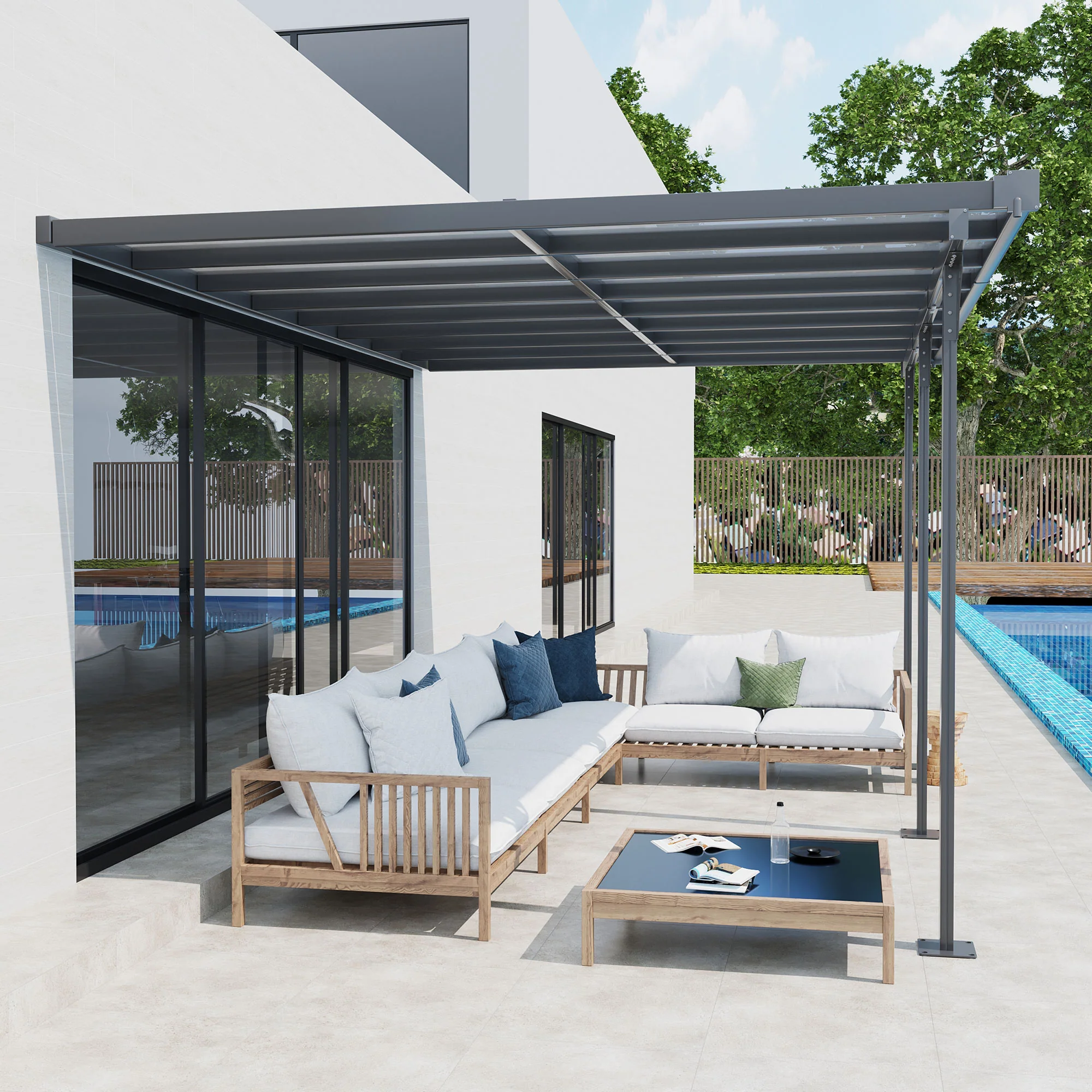 Outsunny terrasoverkapping in hoogte verstelbaar aluminium grijs 4 x 3 m