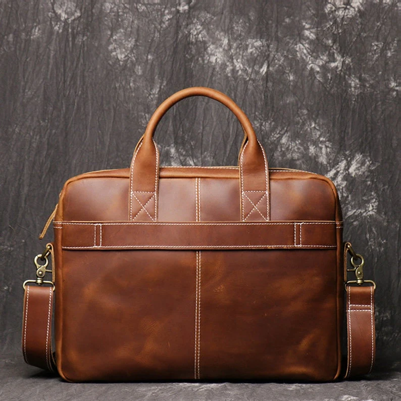Personalized 16�� Leather Briefcase  Messenger Bag