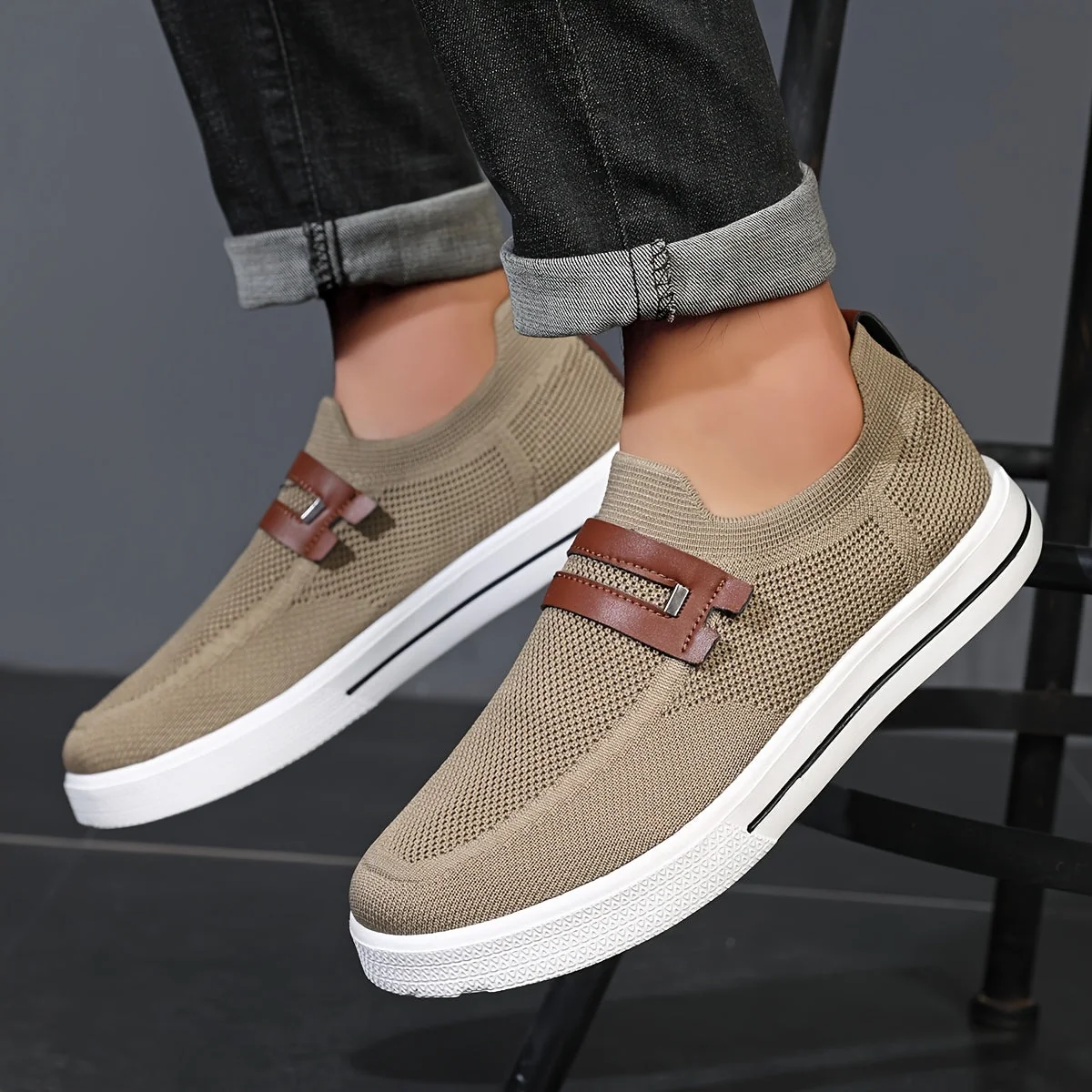 Herren Slip-On Sneaker | Atmungsaktive Strick-Schuhe f��r den Alltag | Leichte Freizeitschuhe ohne Schn��rsenkel & bequem