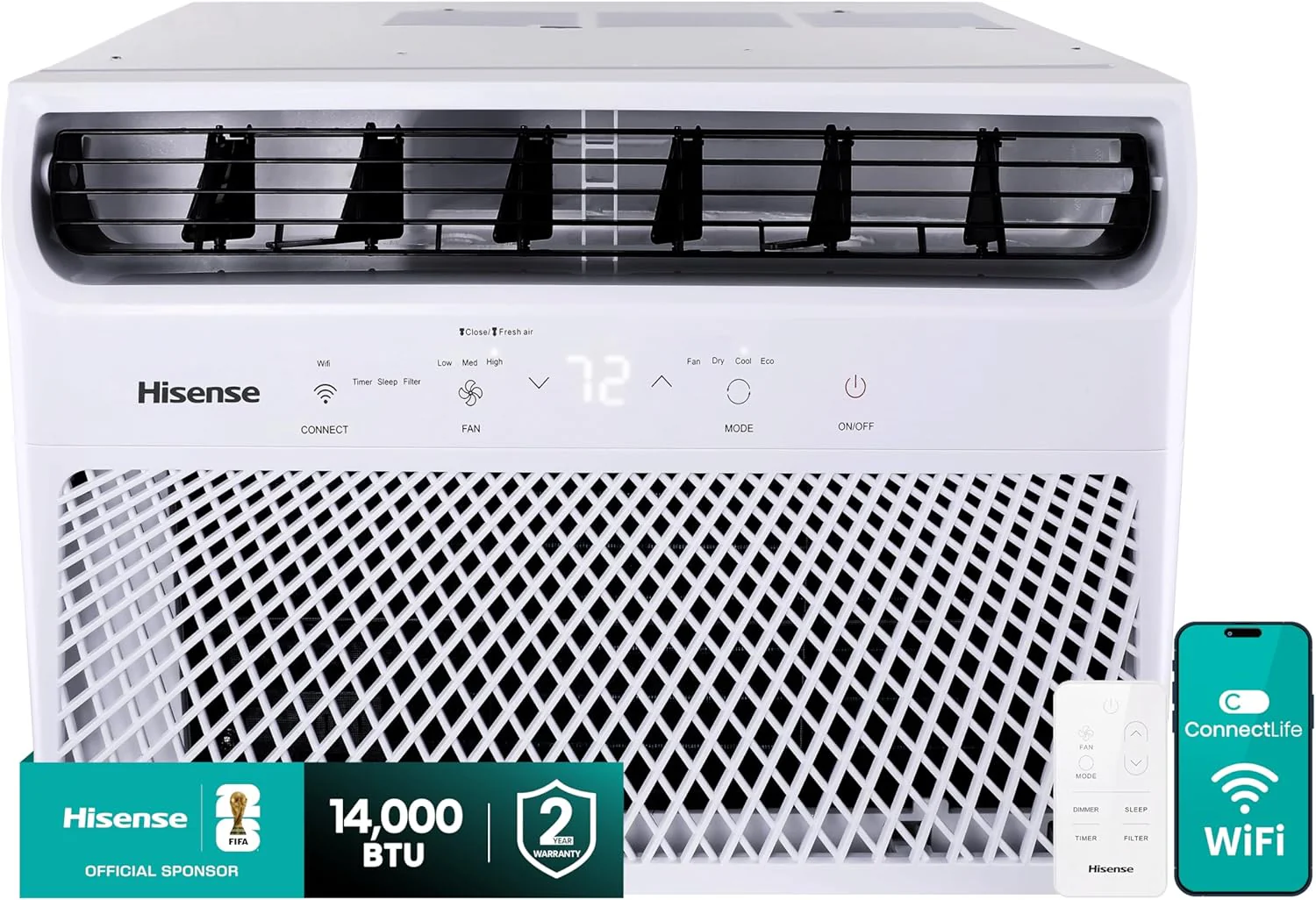 Hisense 14,000 BTU Smart Window Air Conditioner, 3 modes (Cooling, Fan, Dehumidifier)