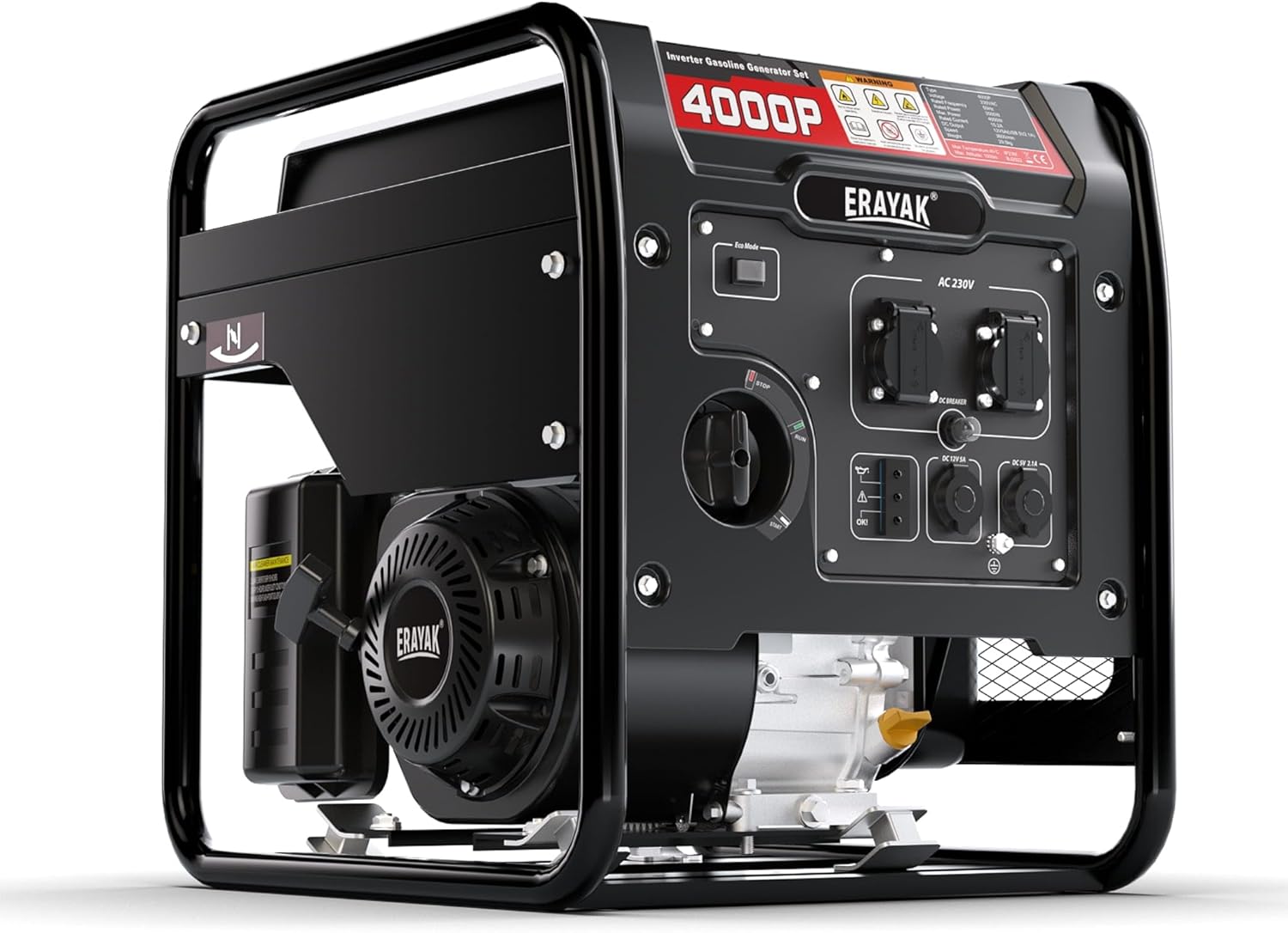 ERAYAK 4000W Notstromaggregat Leise Benzin Inverter Stromerzeuger Stromaggregat Generator Stromgenerator mit Ölsensor ECO-Modus für Camping, Wohnmobile (4000P)