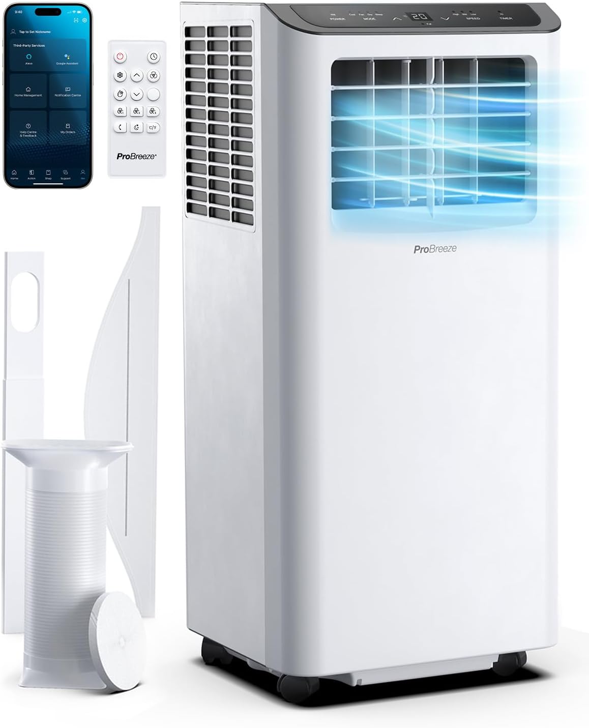 Pro Breeze 12000 BTU Mobile Klimaanlage (Räume bis 50㎡) – Klimaanlage mobil mit App-Steuerung, Timer & LED-Display – inkl. Fensterabdichtung & Abluftschlauch – Mobiles Klimagerät für Zuhause & Büro