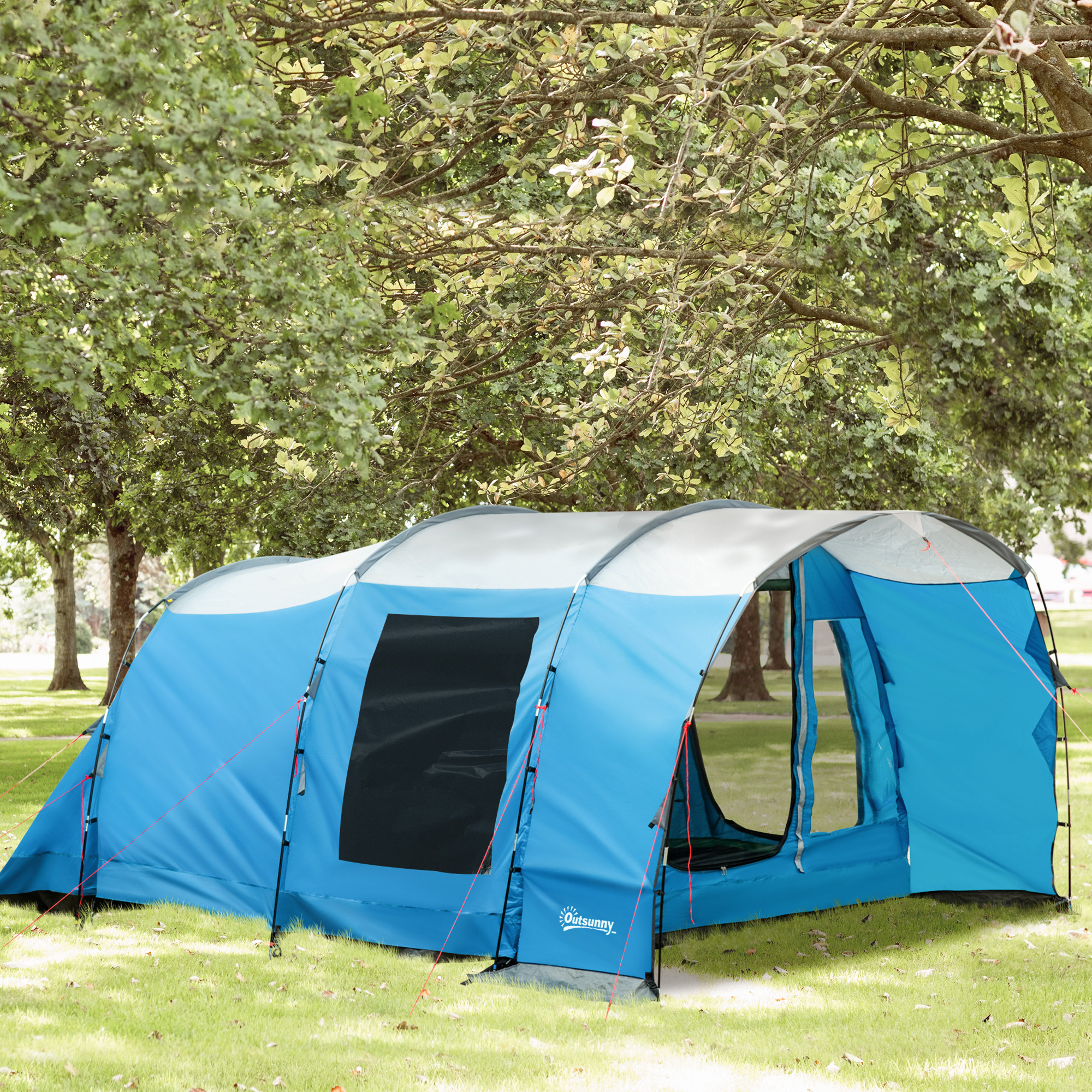 Campingtent voor 5 personen, 2 kamers, verwijderbaar tussenschot, weerbestendig, incl. transporttas, blauw+zwart