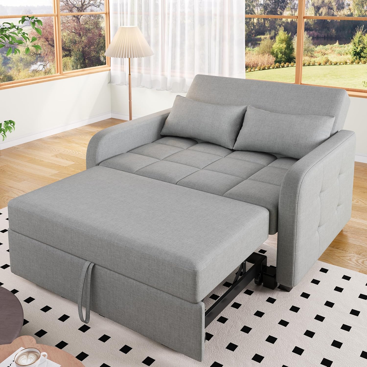 Zweisitzer Sofa mit Schlaffunktion, Verstellbares Rückenteil Sofa, klappsofa mit schlaffunktion, Komfort SofaBett für kleine Wohnungen Studentenwohnheime, 127x75 cm, Dunkelgrau
