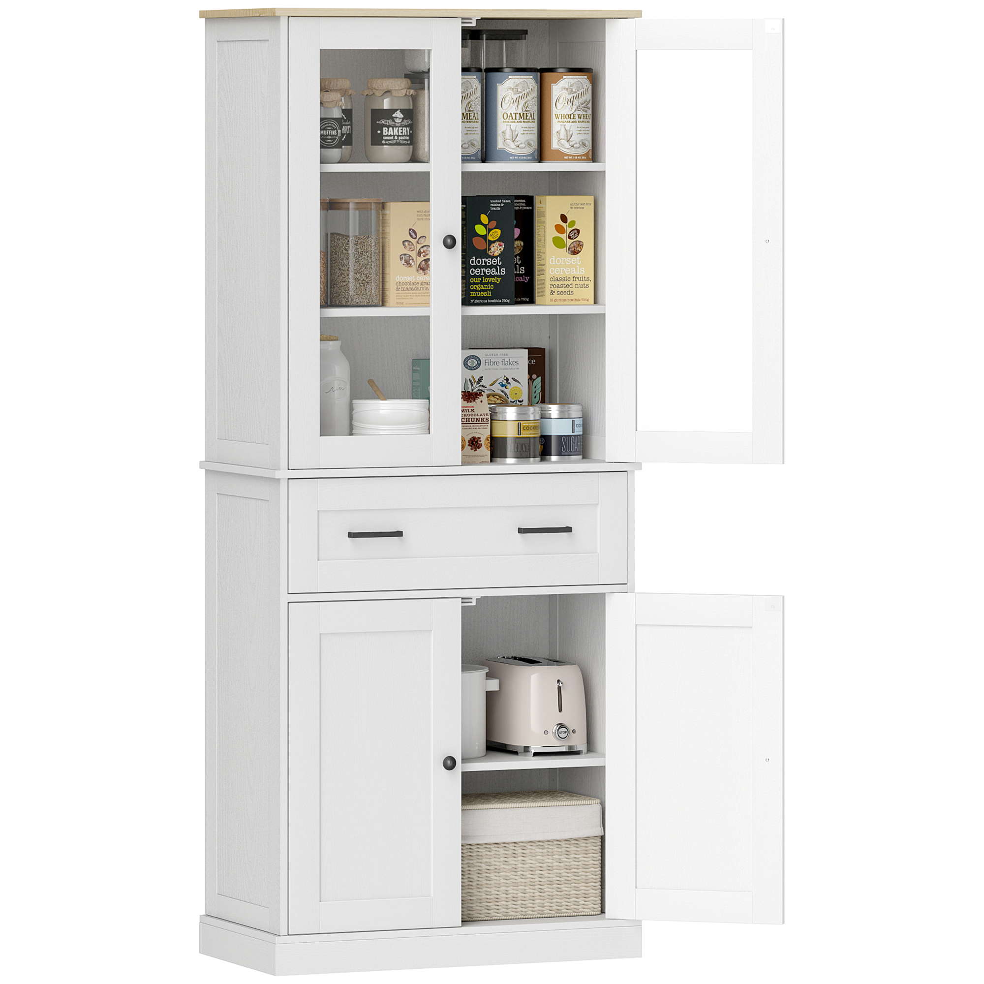 Keukenkast, Buffet, Acrylfront, Lades, 76 x 40 x 182,5 cm, Cr��mewit